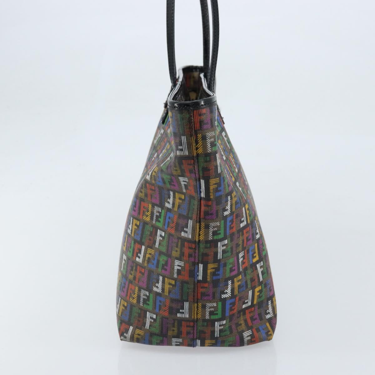 FENDI Zucchino Canvas Tote Bag PVC Multicolor Gold Auth 173210A