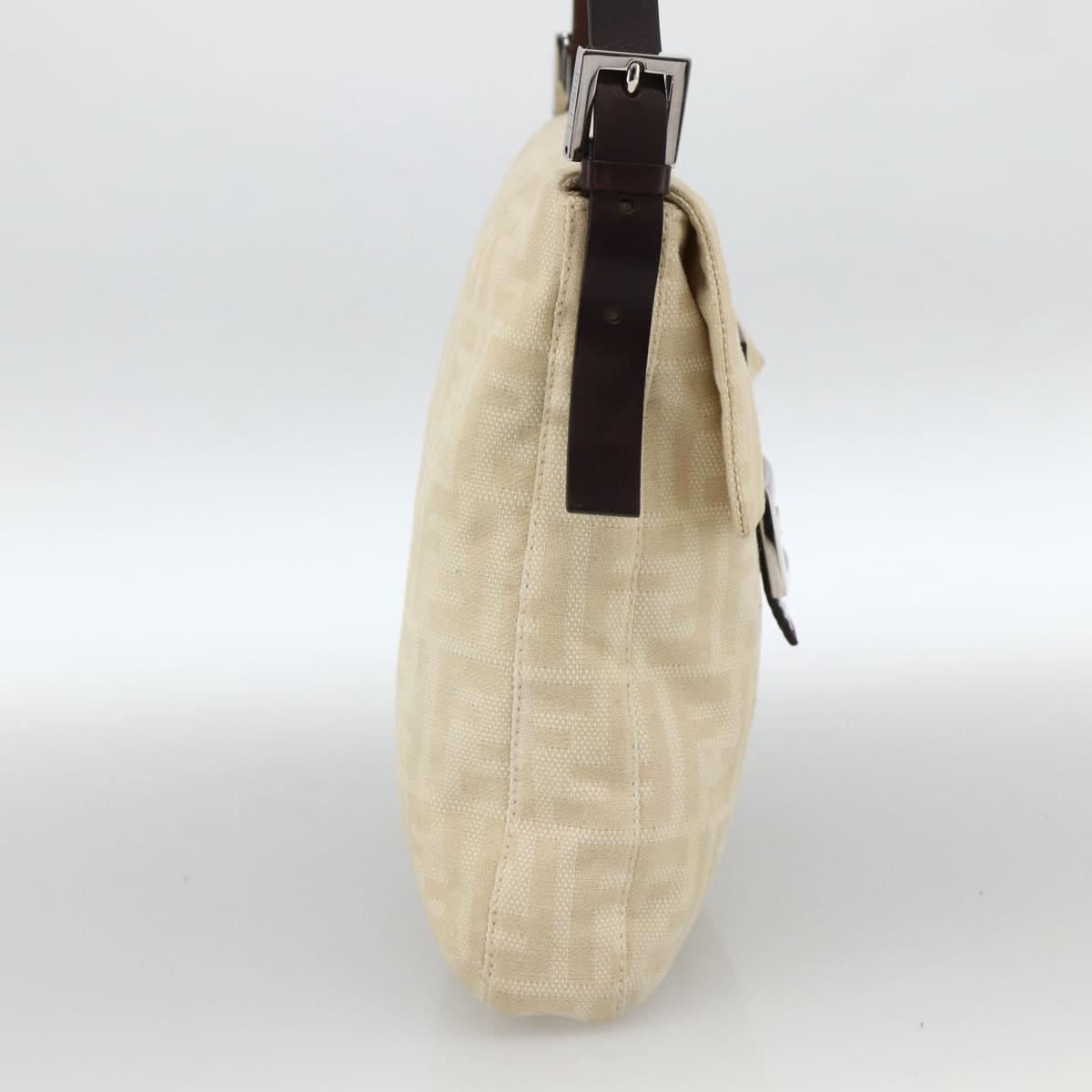 FENDI Zucca Canvas Mamma Baguette Shoulder Bag Beige Silver Auth 173212