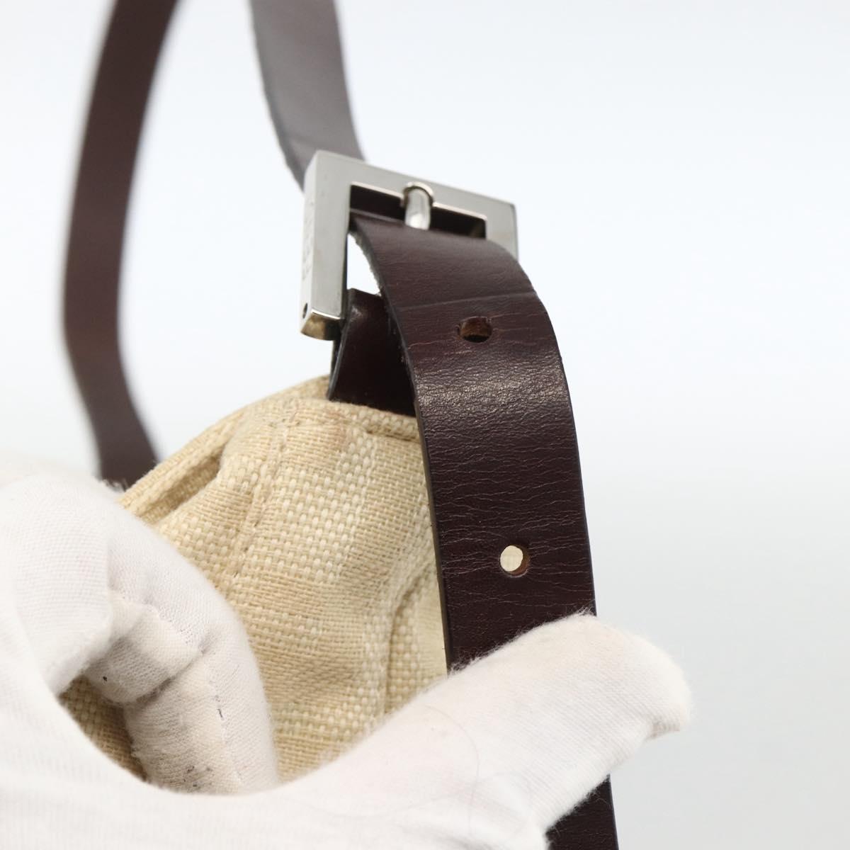FENDI Zucca Canvas Mamma Baguette Shoulder Bag Beige Silver Auth 173212
