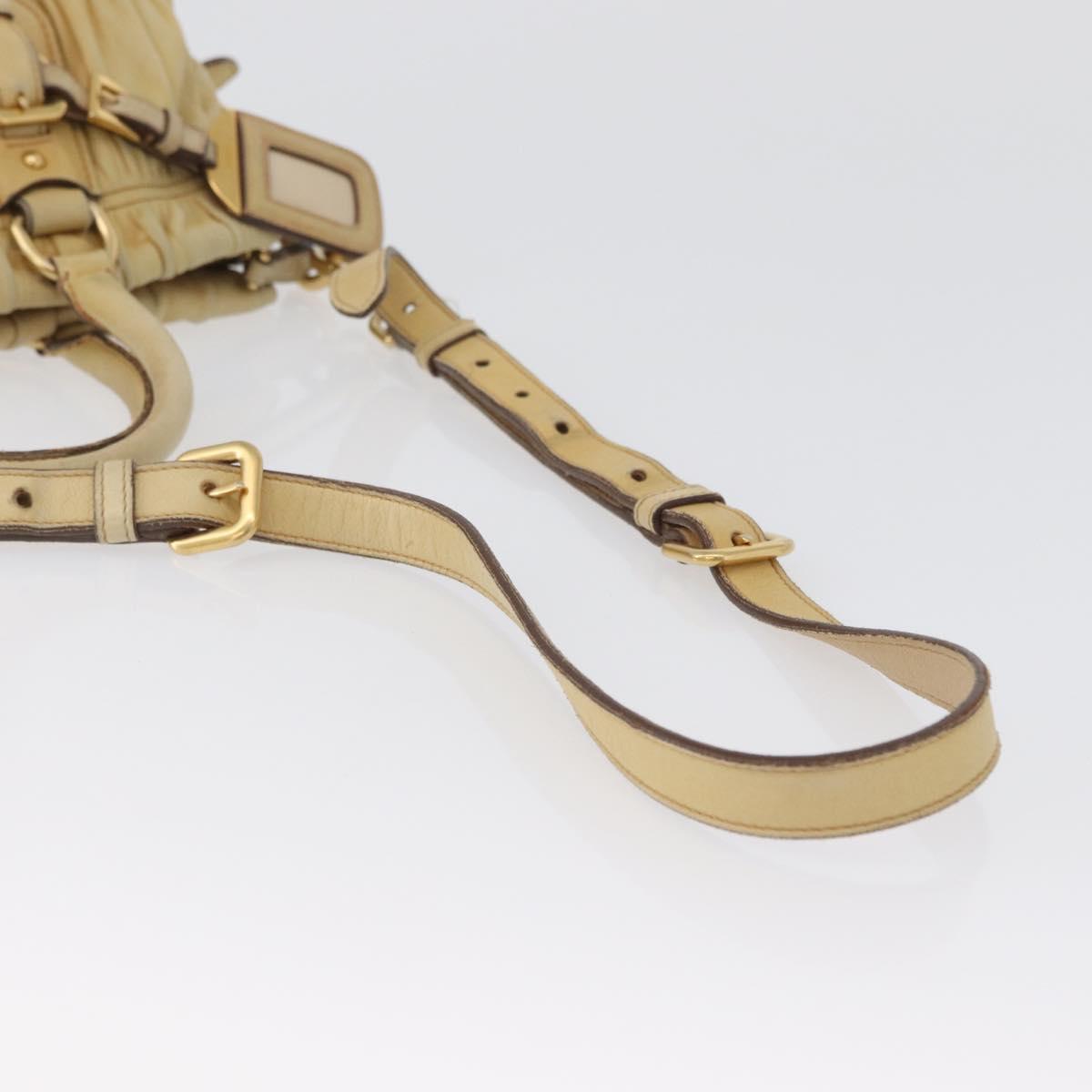 PRADA Hand Bag Leather 2way Ivory Gold Auth 173213