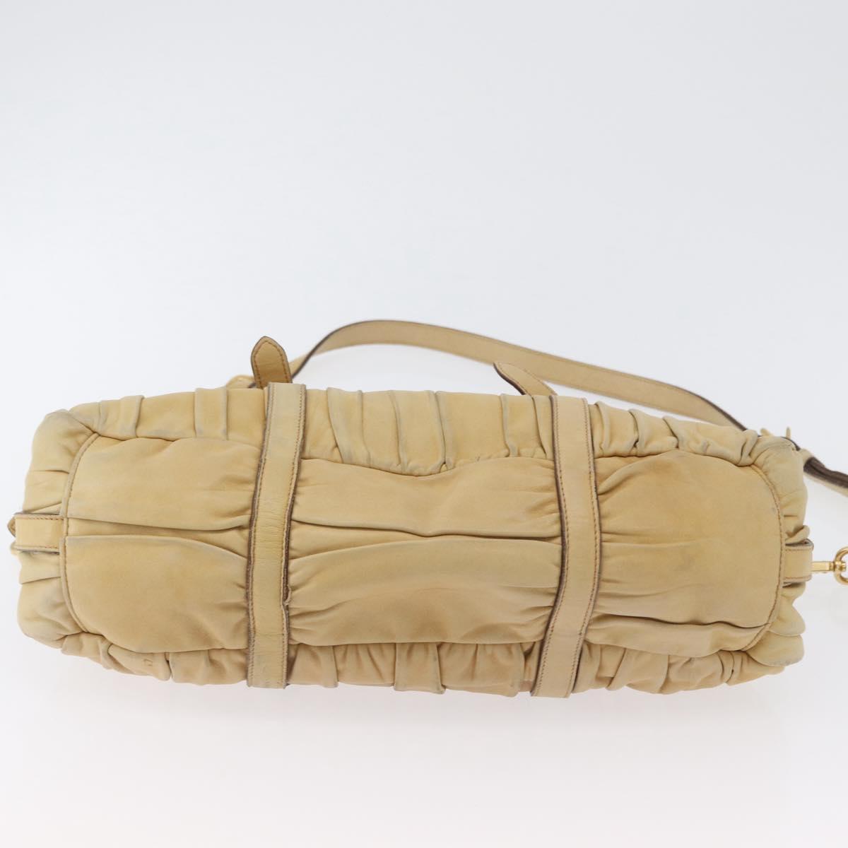 PRADA Hand Bag Leather 2way Ivory Gold Auth 173213