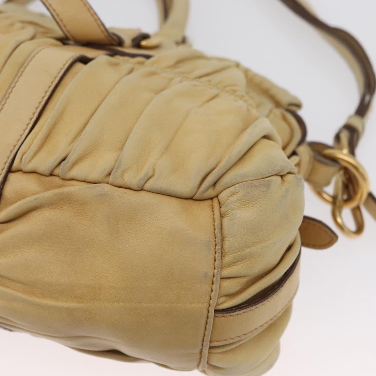 PRADA Hand Bag Leather 2way Ivory Gold Auth 173213