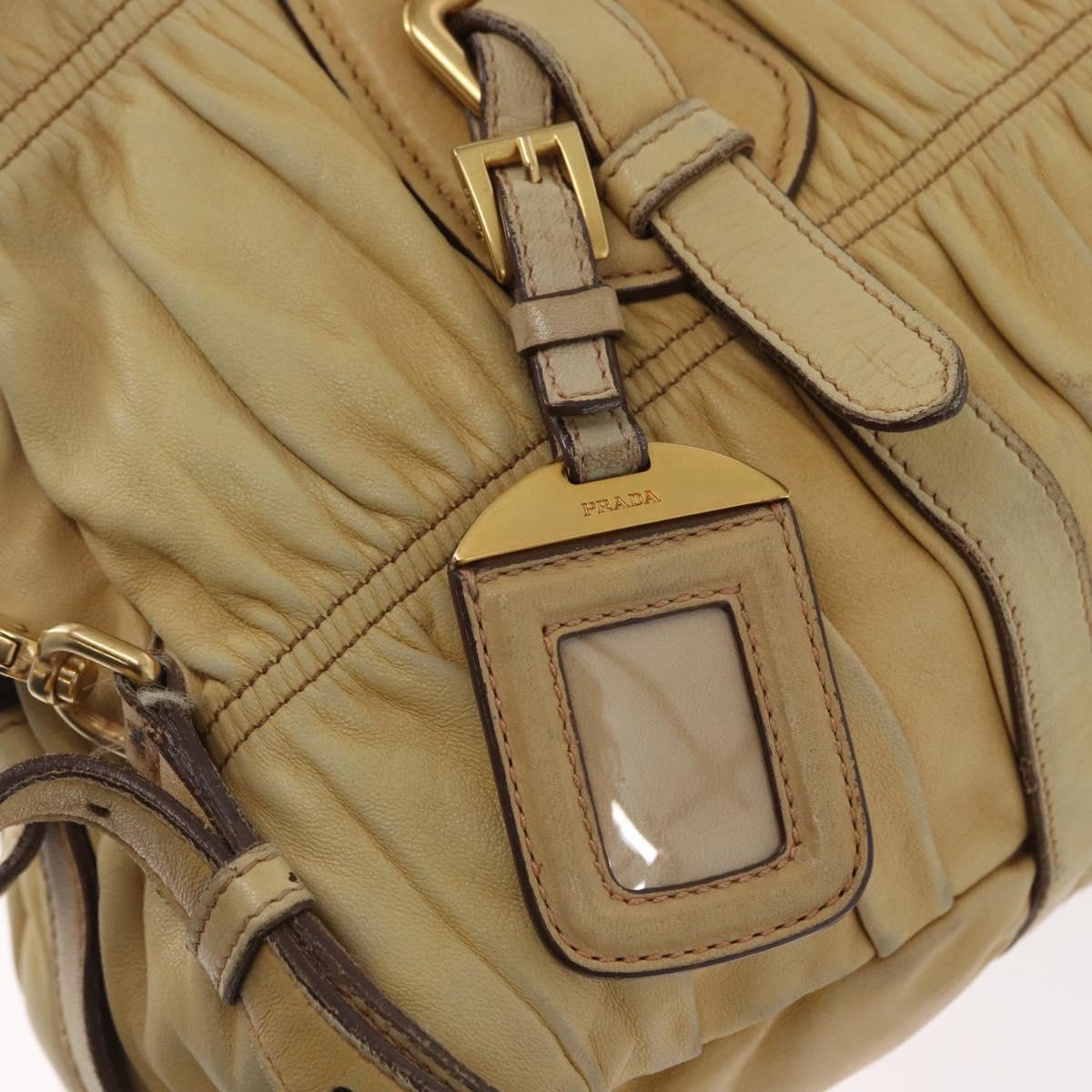 PRADA Hand Bag Leather 2way Ivory Gold Auth 173213