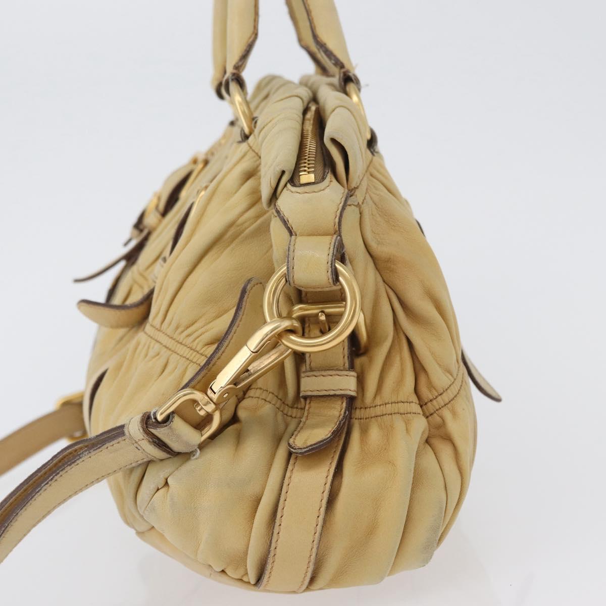 PRADA Hand Bag Leather 2way Ivory Gold Auth 173213