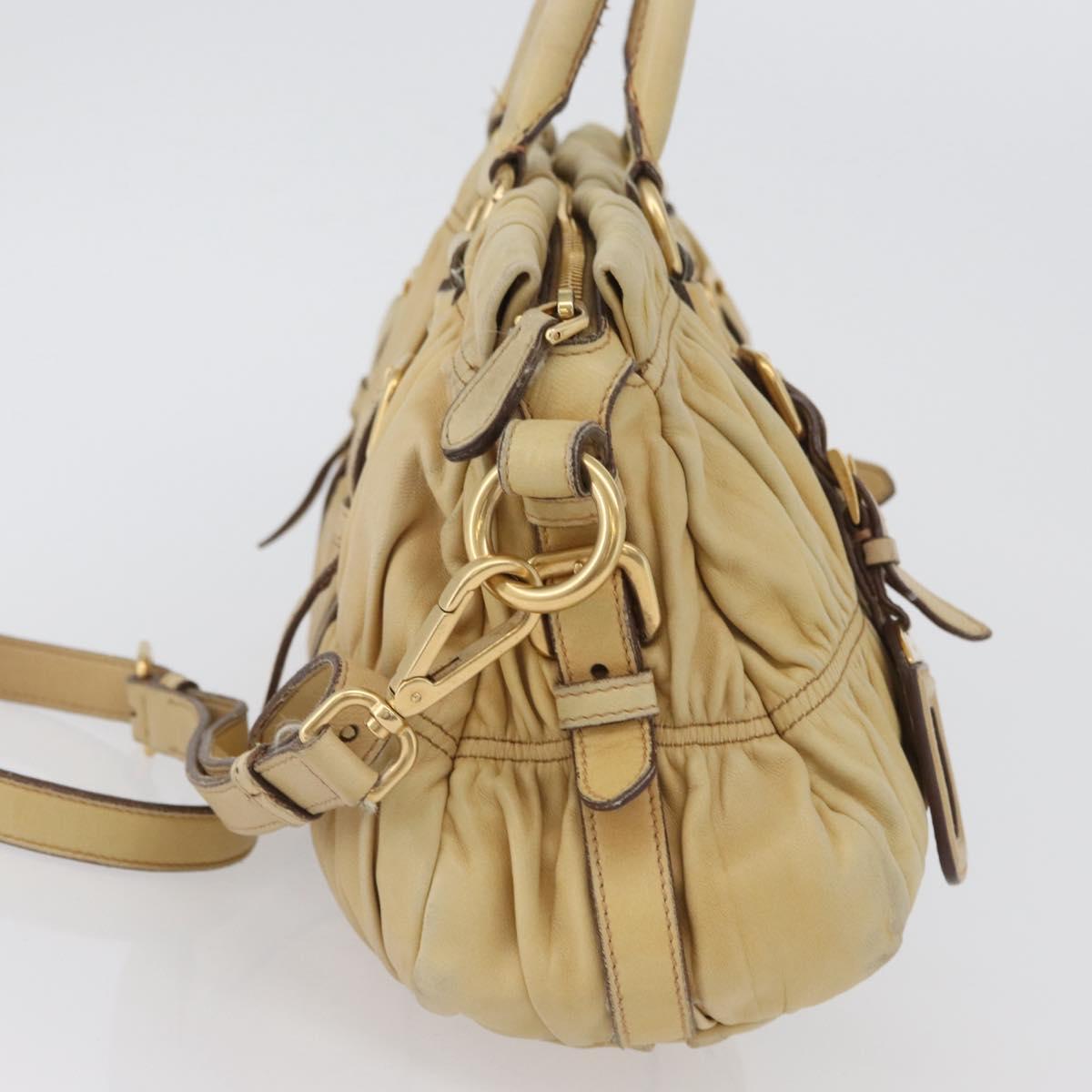 PRADA Hand Bag Leather 2way Ivory Gold Auth 173213