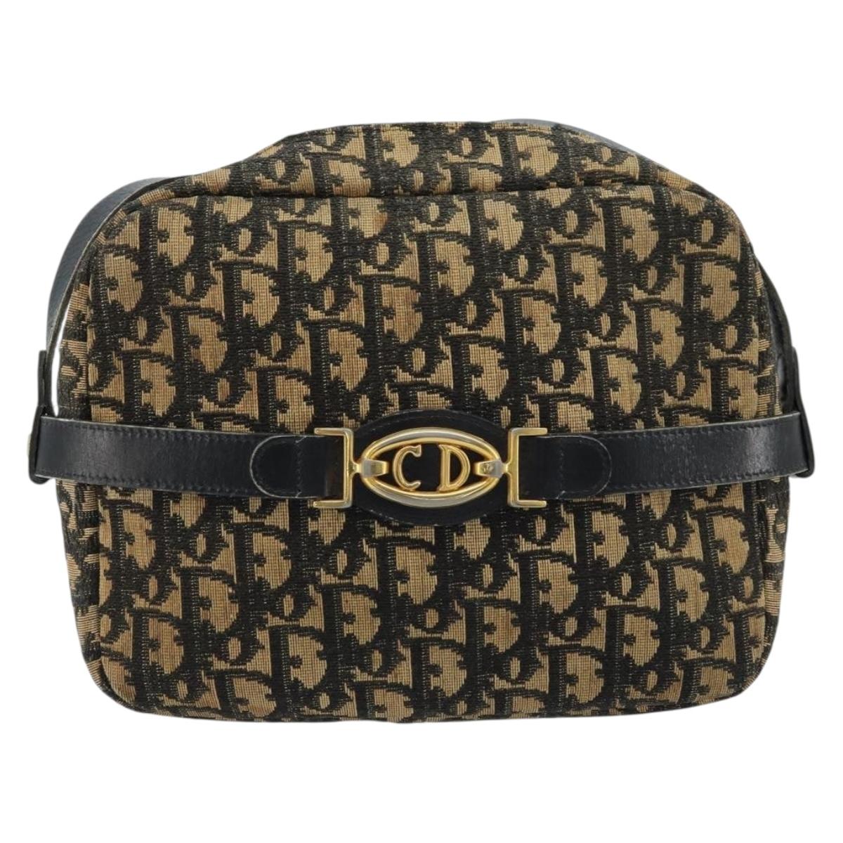 Christian Dior Trotter Canvas Shoulder Bag Navy Gold Auth 173214