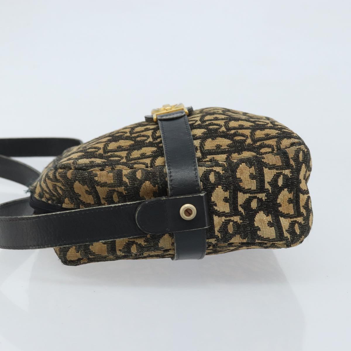 Christian Dior Trotter Canvas Shoulder Bag Navy Gold Auth 173214