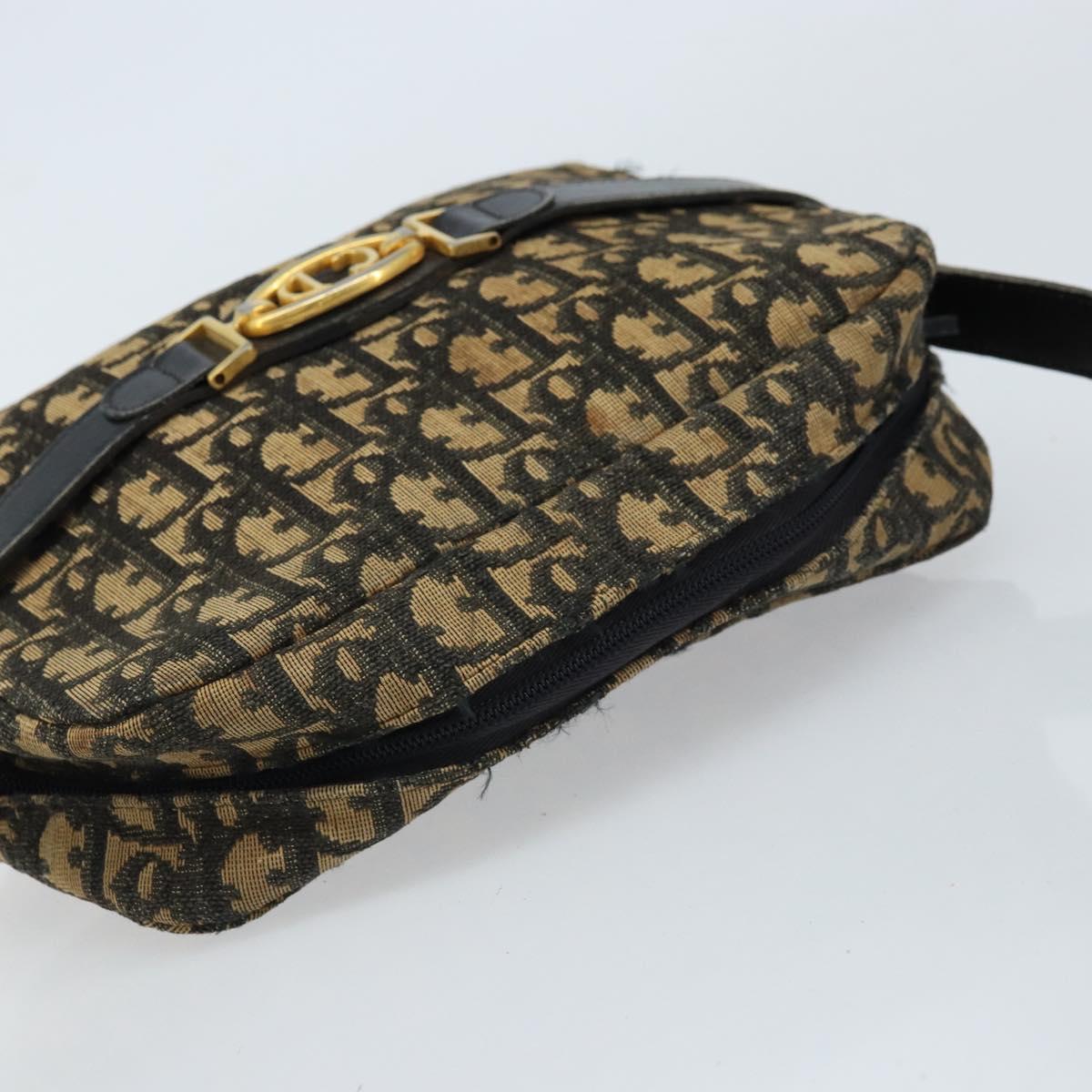 Christian Dior Trotter Canvas Shoulder Bag Navy Gold Auth 173214