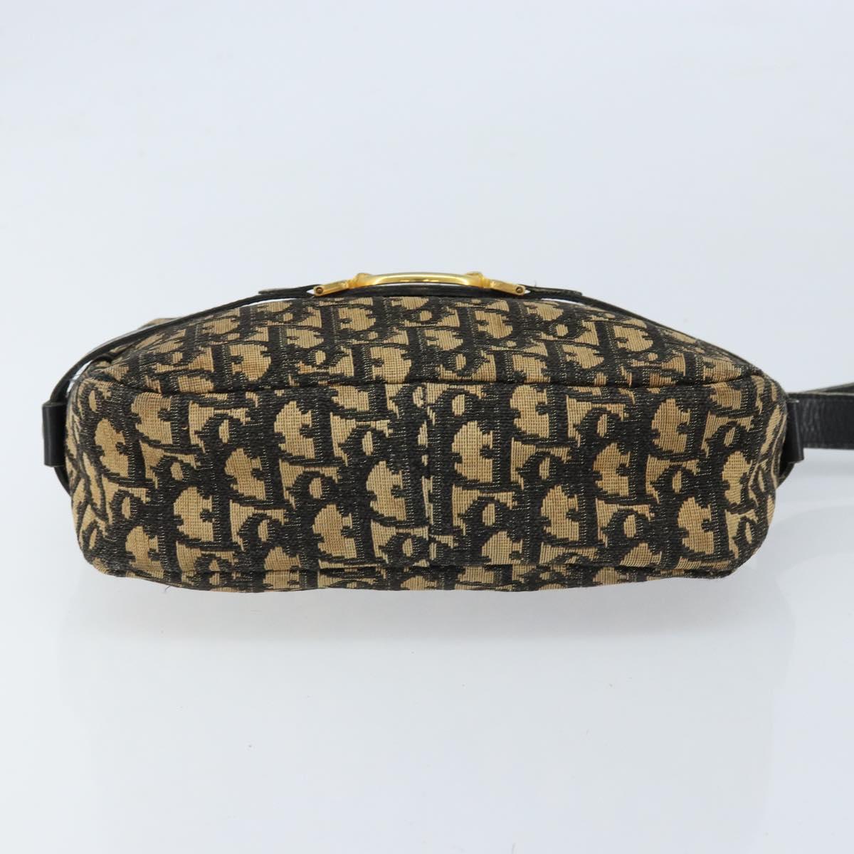 Christian Dior Trotter Canvas Shoulder Bag Navy Gold Auth 173214