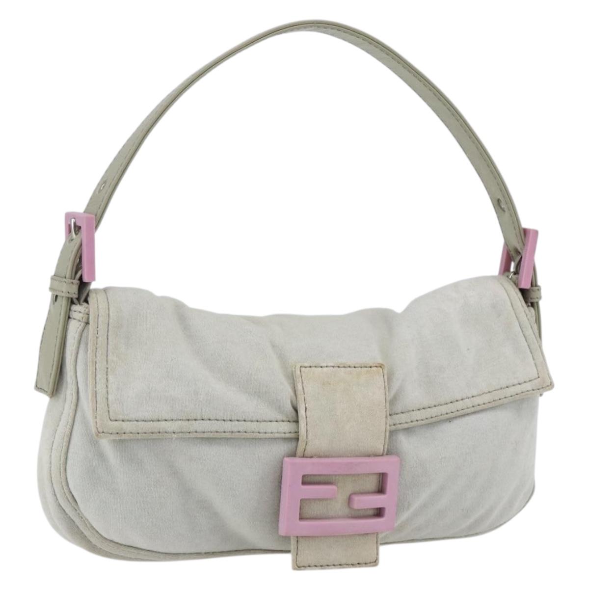 FENDI Mamma Baguette Shoulder Bag Cotton Light Blue Silver Auth 173215A