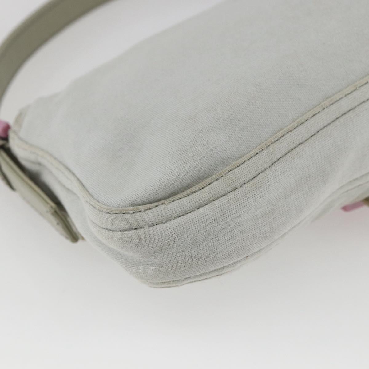 FENDI Mamma Baguette Shoulder Bag Cotton Light Blue Silver Auth 173215A