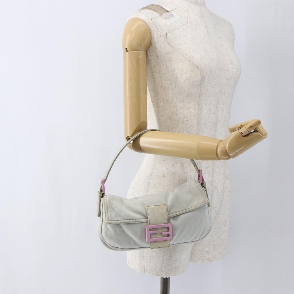 FENDI Mamma Baguette Shoulder Bag Cotton Light Blue Silver Auth 173215A
