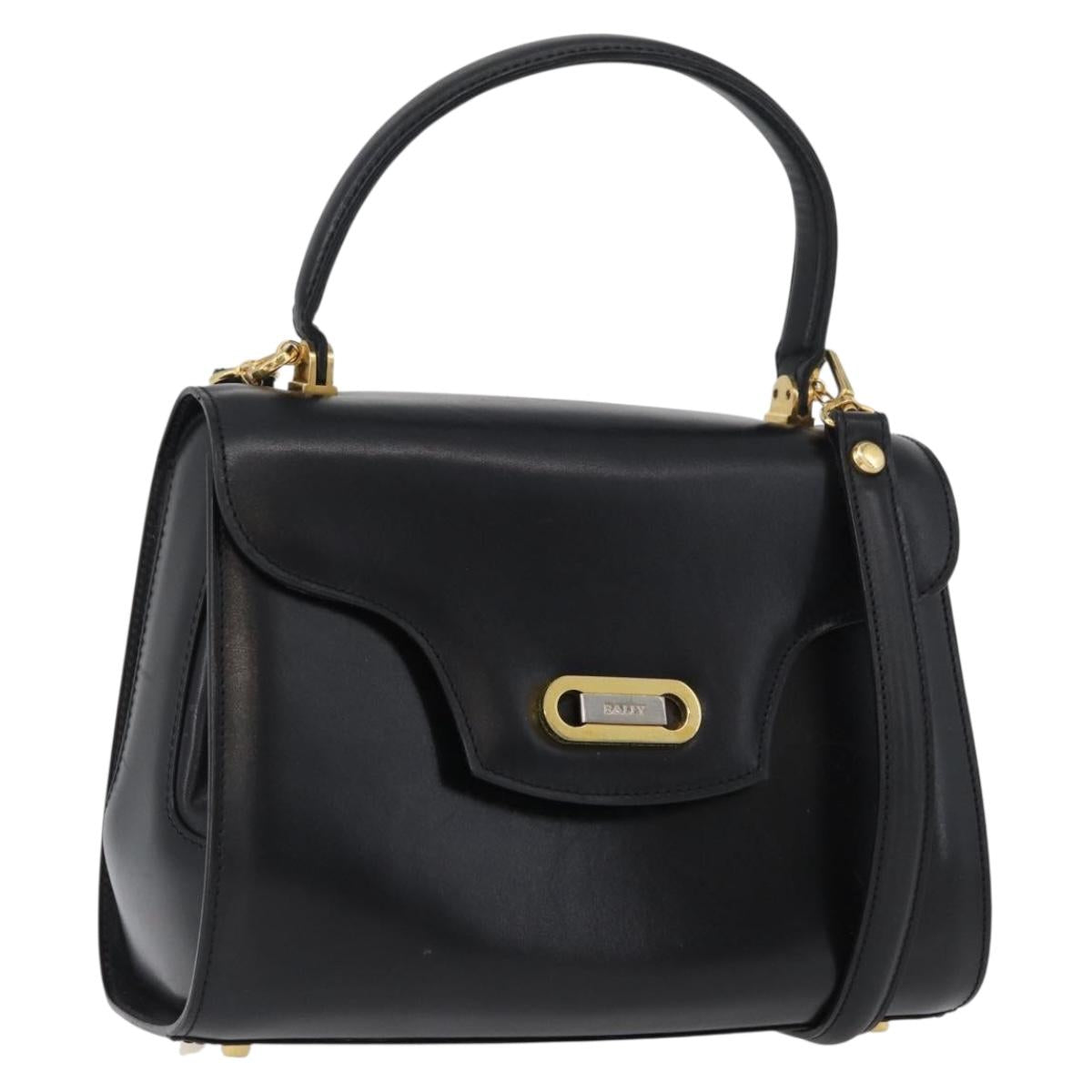 BALLY Hand Bag Leather 2way Black Gold Auth 173218