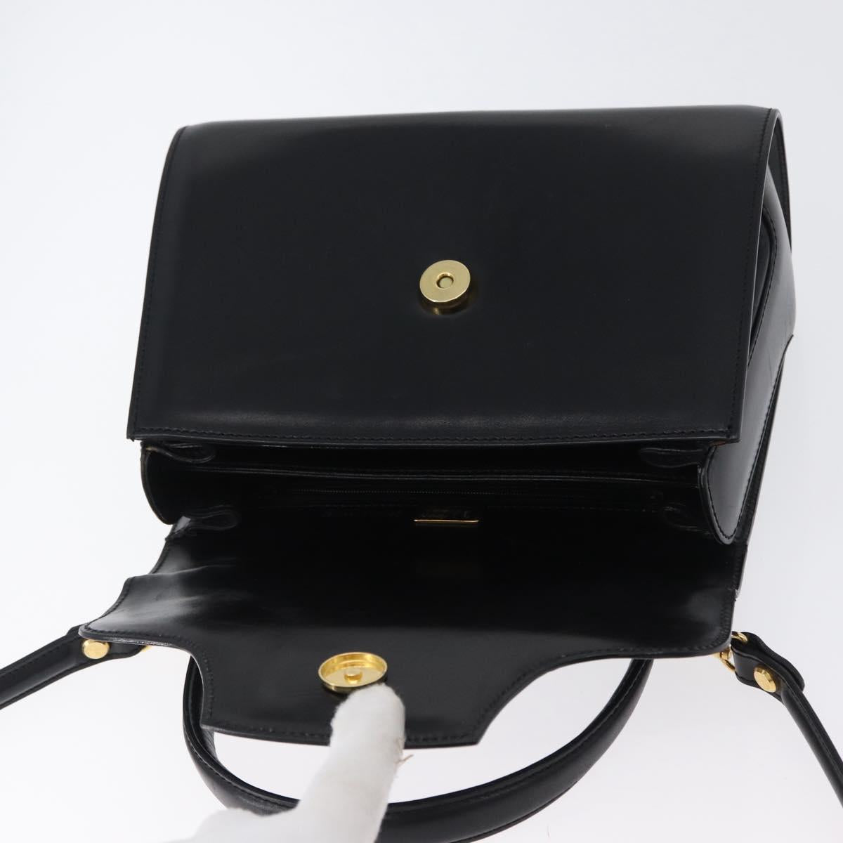 BALLY Hand Bag Leather 2way Black Gold Auth 173218