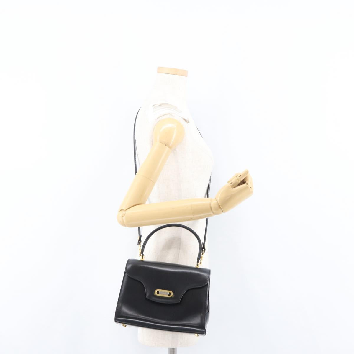 BALLY Hand Bag Leather 2way Black Gold Auth 173218