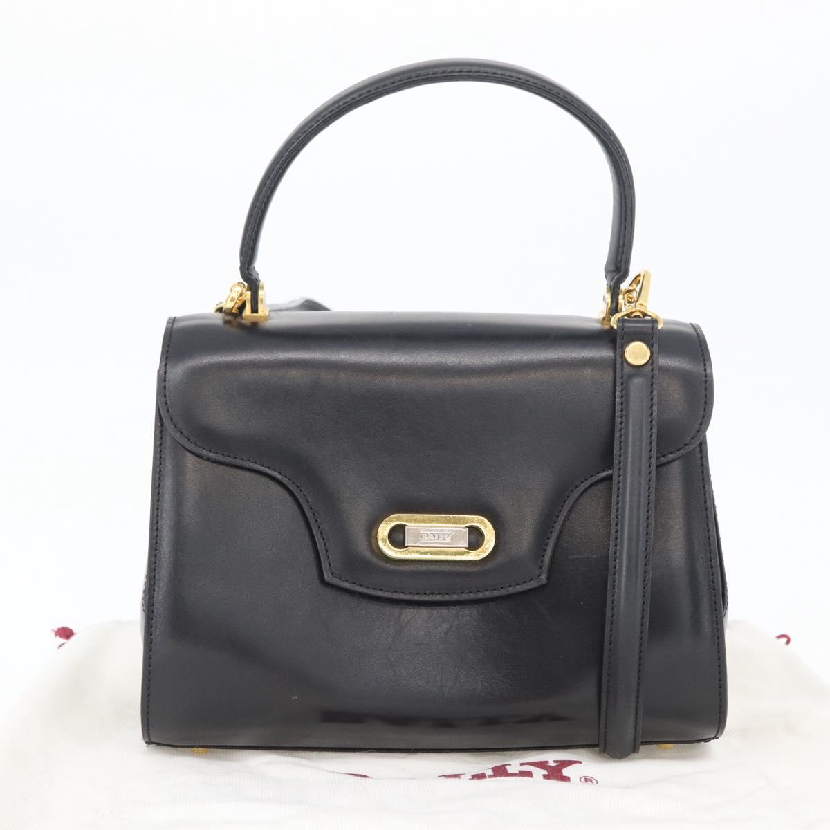 BALLY Hand Bag Leather 2way Black Gold Auth 173218