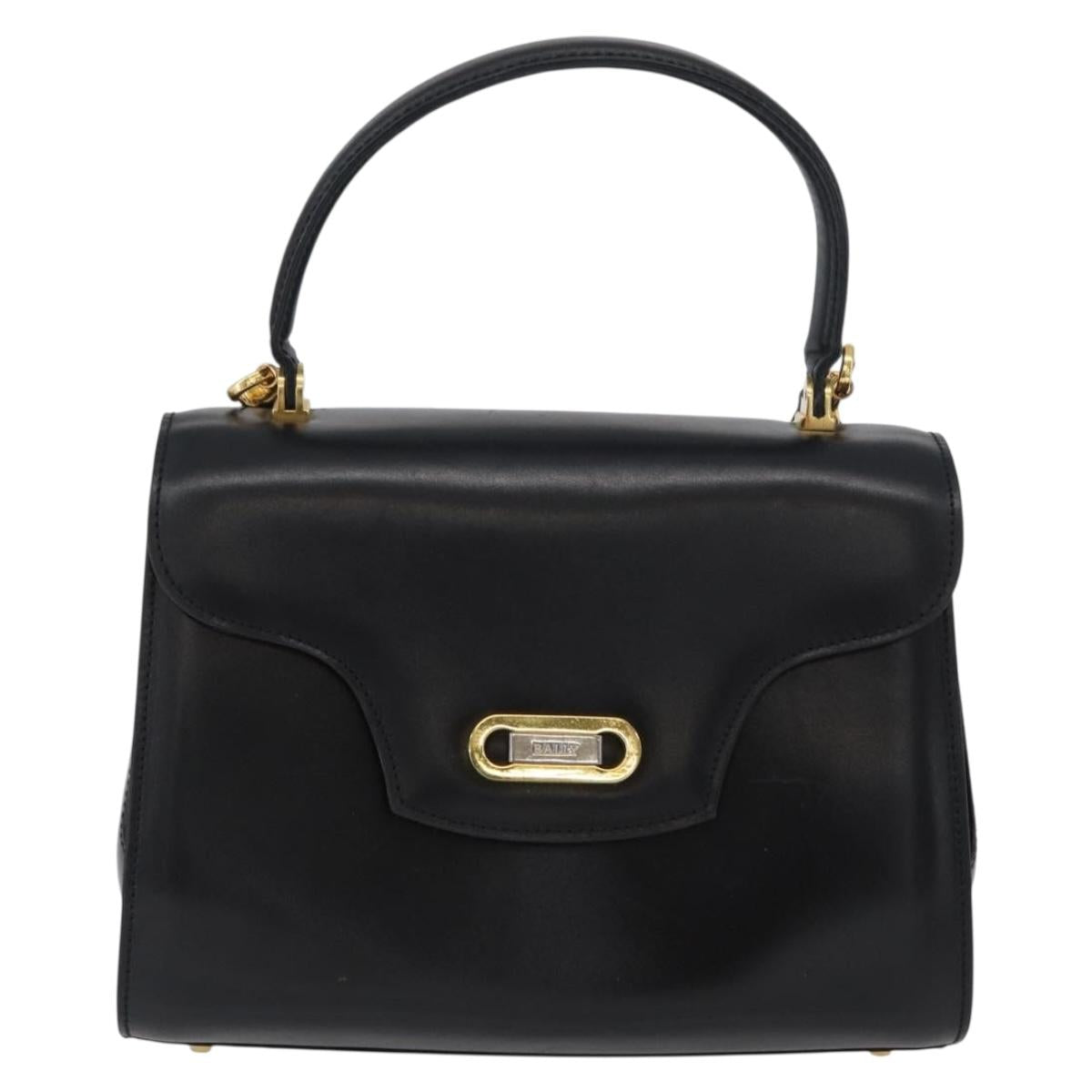 BALLY Hand Bag Leather 2way Black Gold Auth 173218
