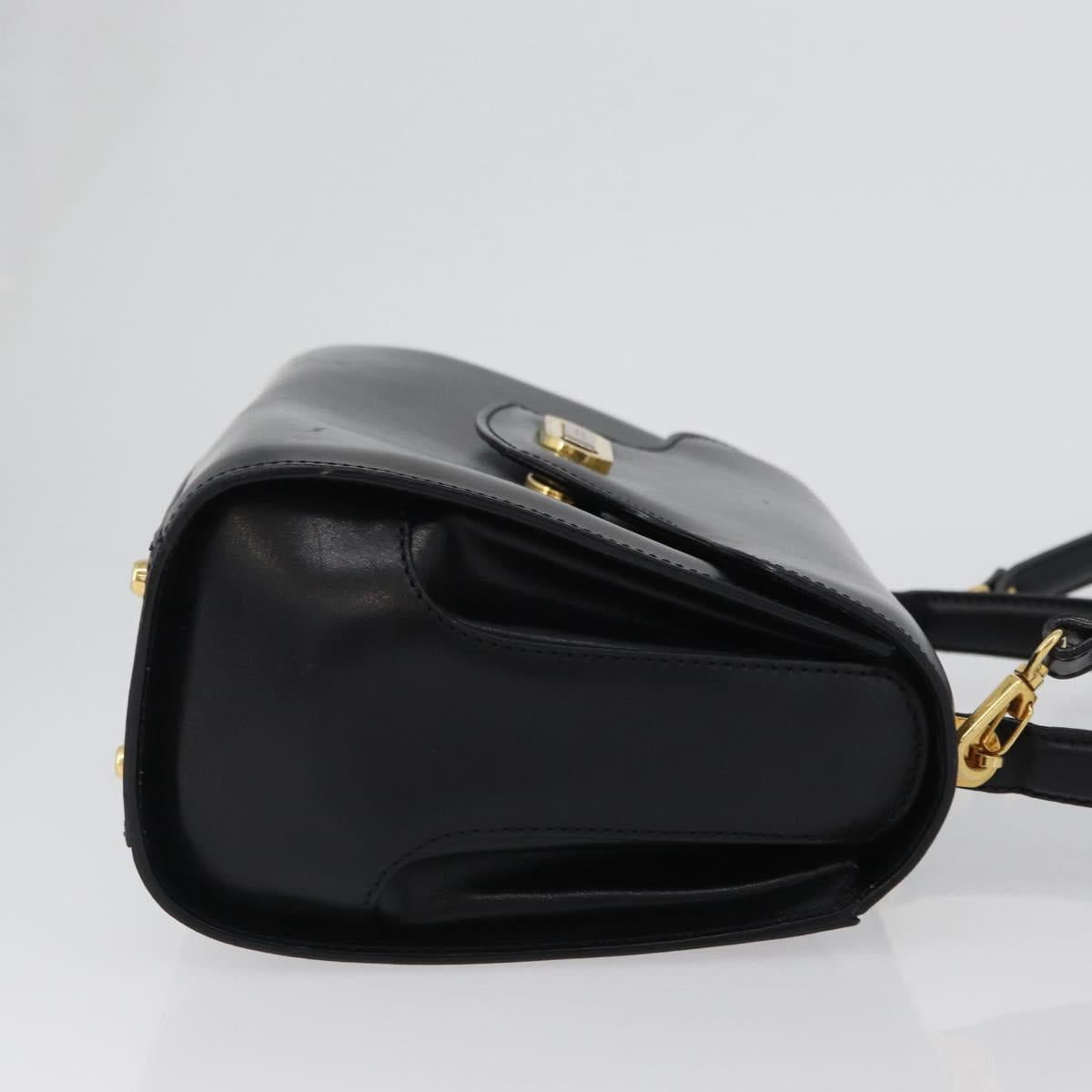 BALLY Hand Bag Leather 2way Black Gold Auth 173218