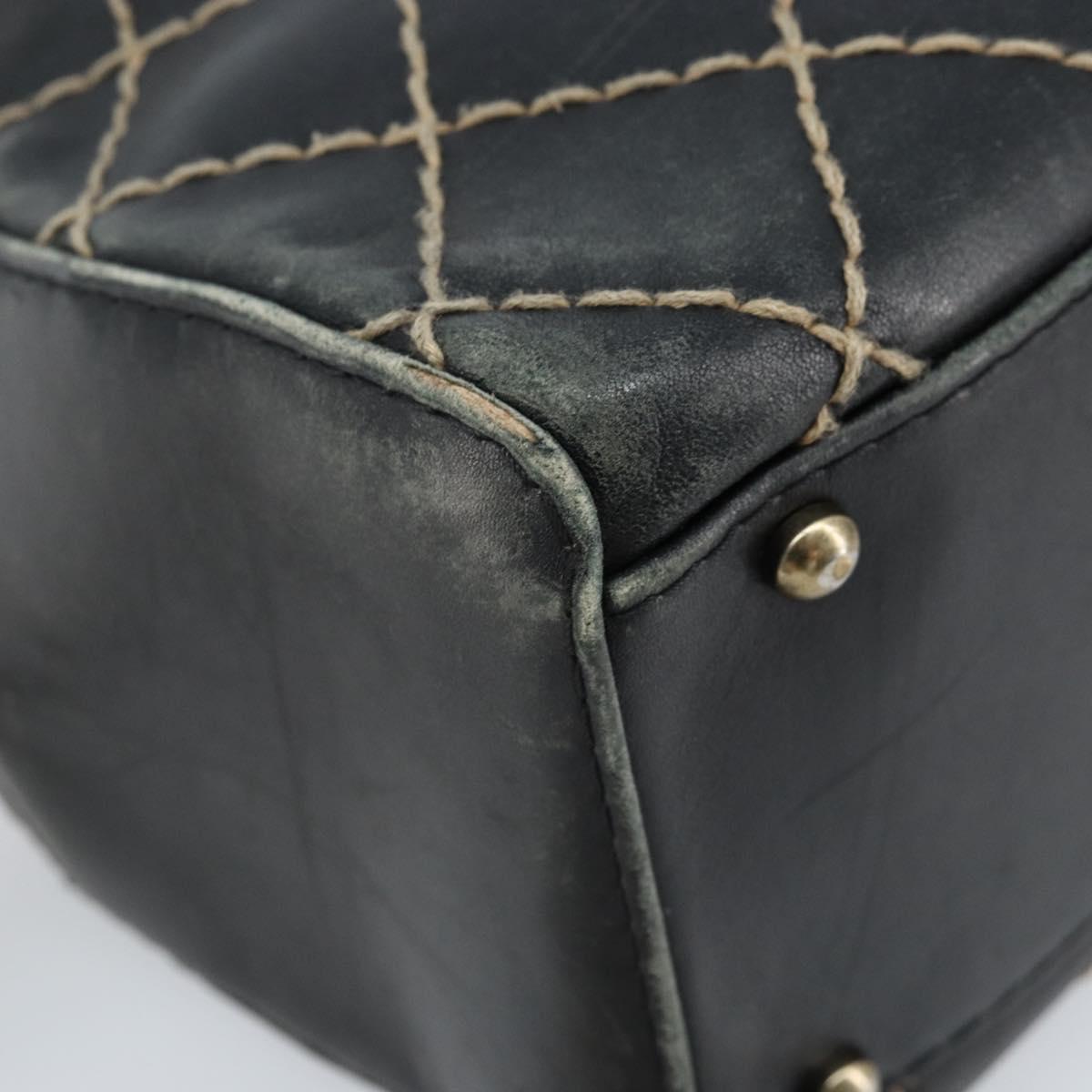 CHANEL Wild Stitch Hand Bag Leather Black CC Auth 173219