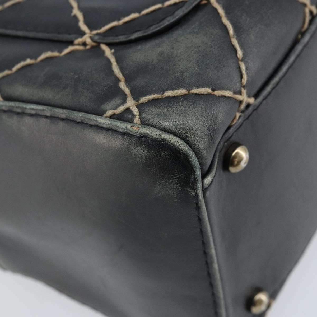 CHANEL Wild Stitch Hand Bag Leather Black CC Auth 173219