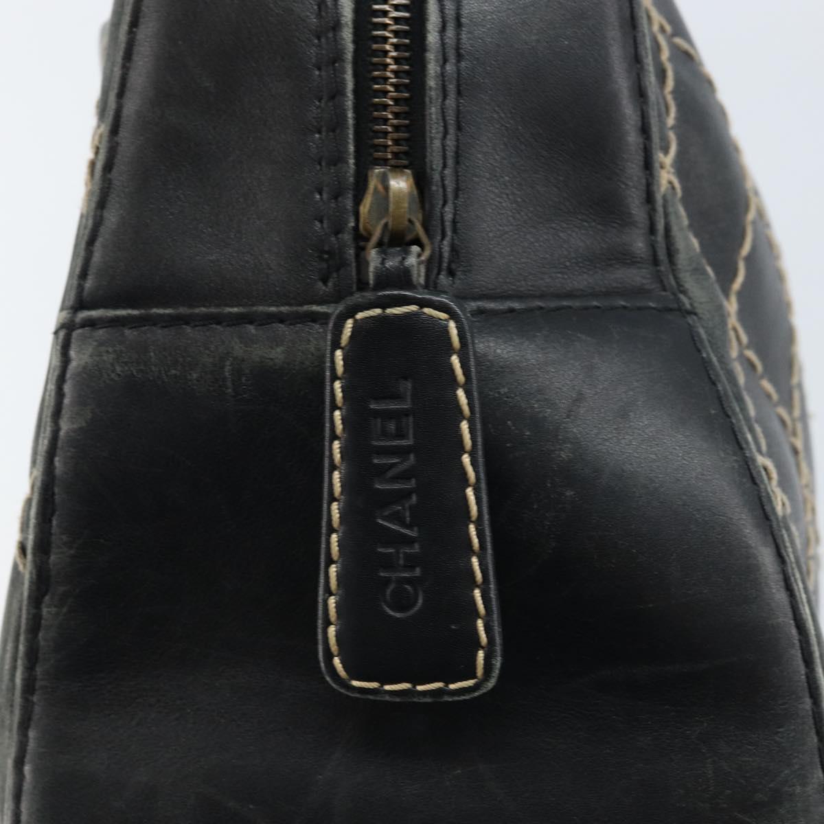 CHANEL Wild Stitch Hand Bag Leather Black CC Auth 173219