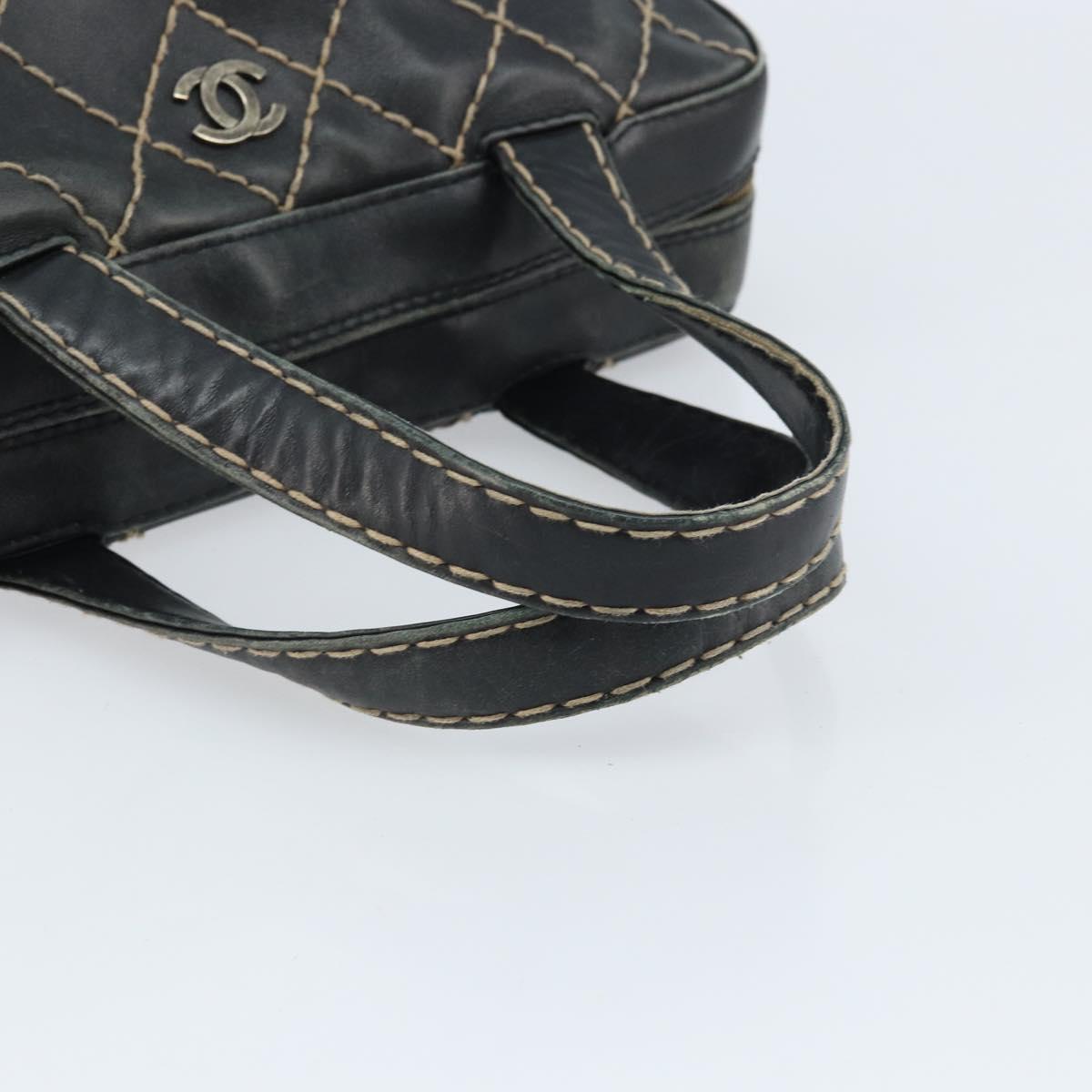CHANEL Wild Stitch Hand Bag Leather Black CC Auth 173219