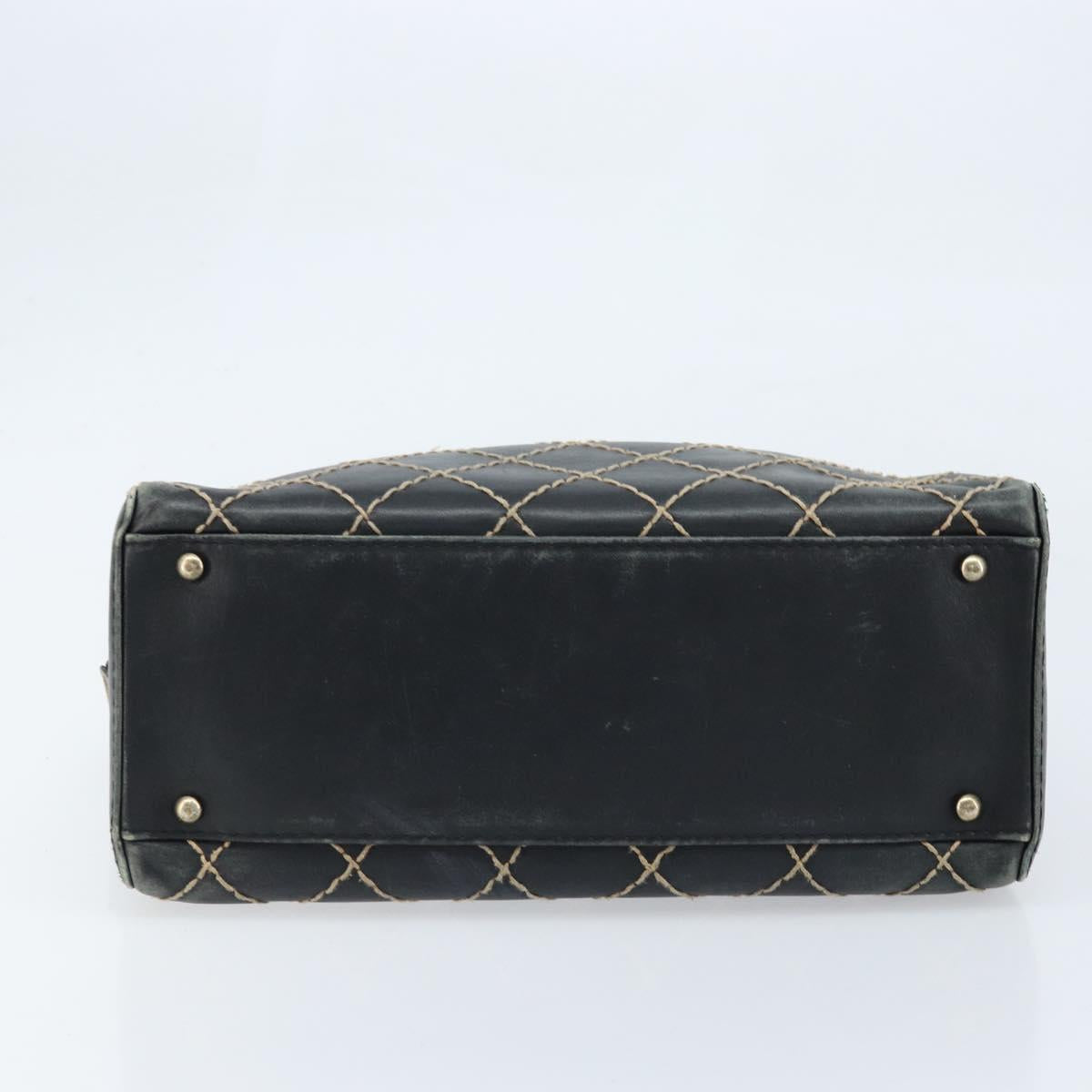 CHANEL Wild Stitch Hand Bag Leather Black CC Auth 173219