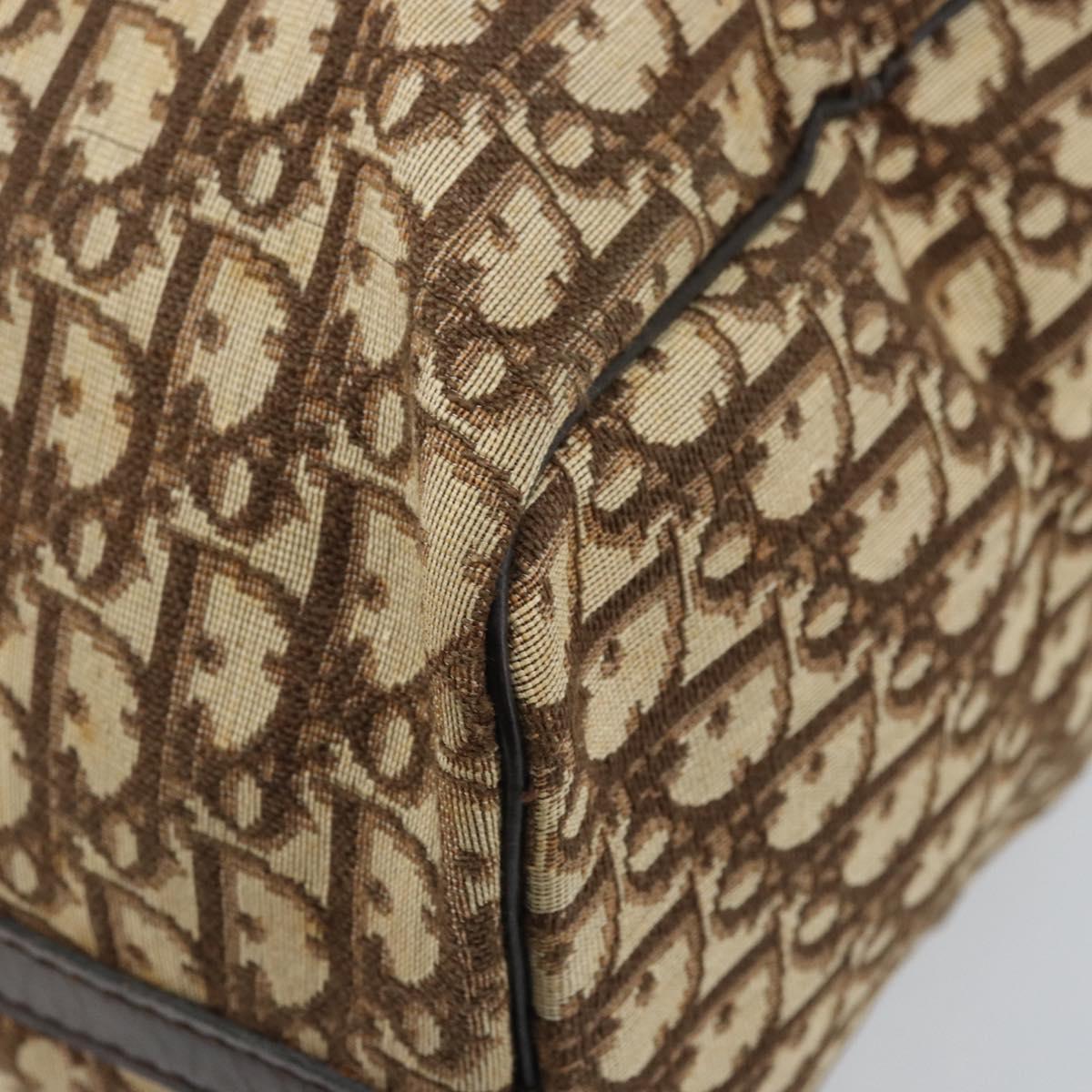 Christian Dior Trotter Canvas Boston Bag Brown Gold Auth 173220