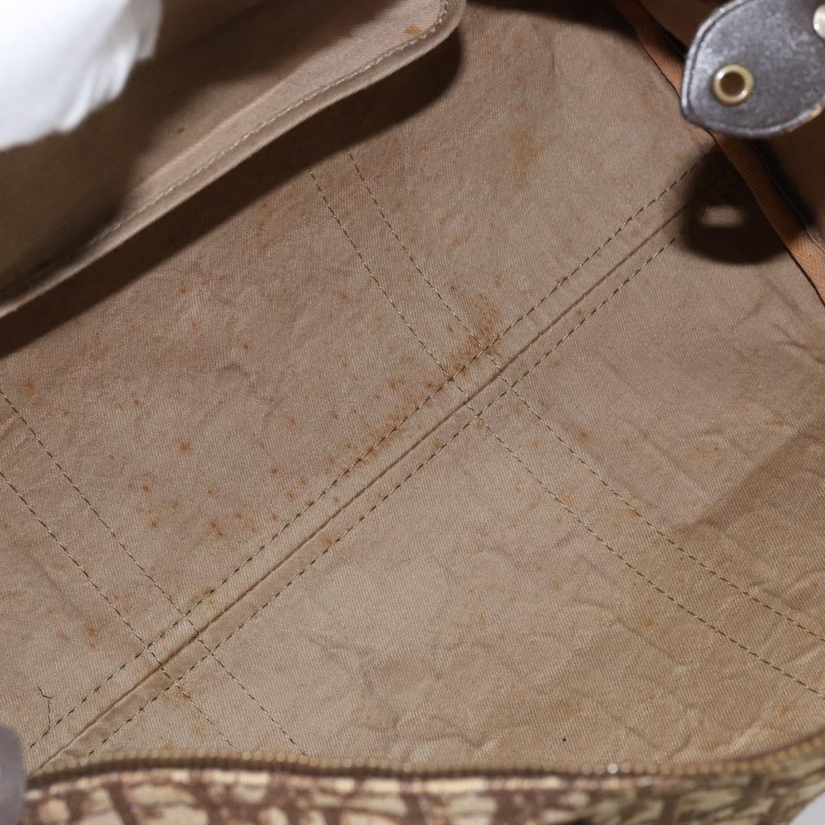 Christian Dior Trotter Canvas Boston Bag Brown Gold Auth 173220