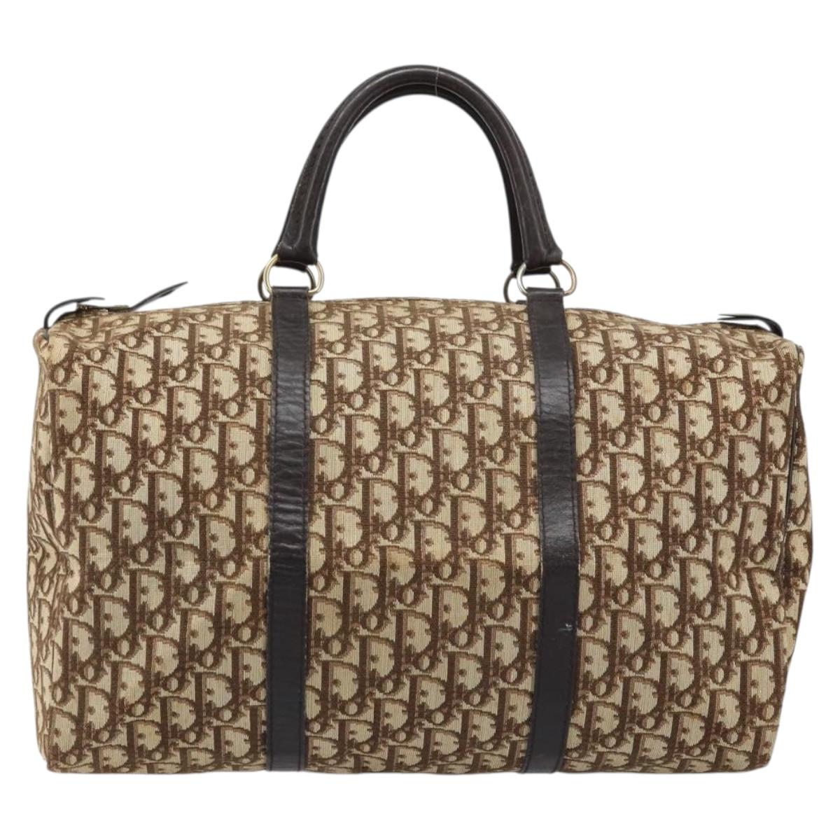 Christian Dior Trotter Canvas Boston Bag Brown Gold Auth 173220