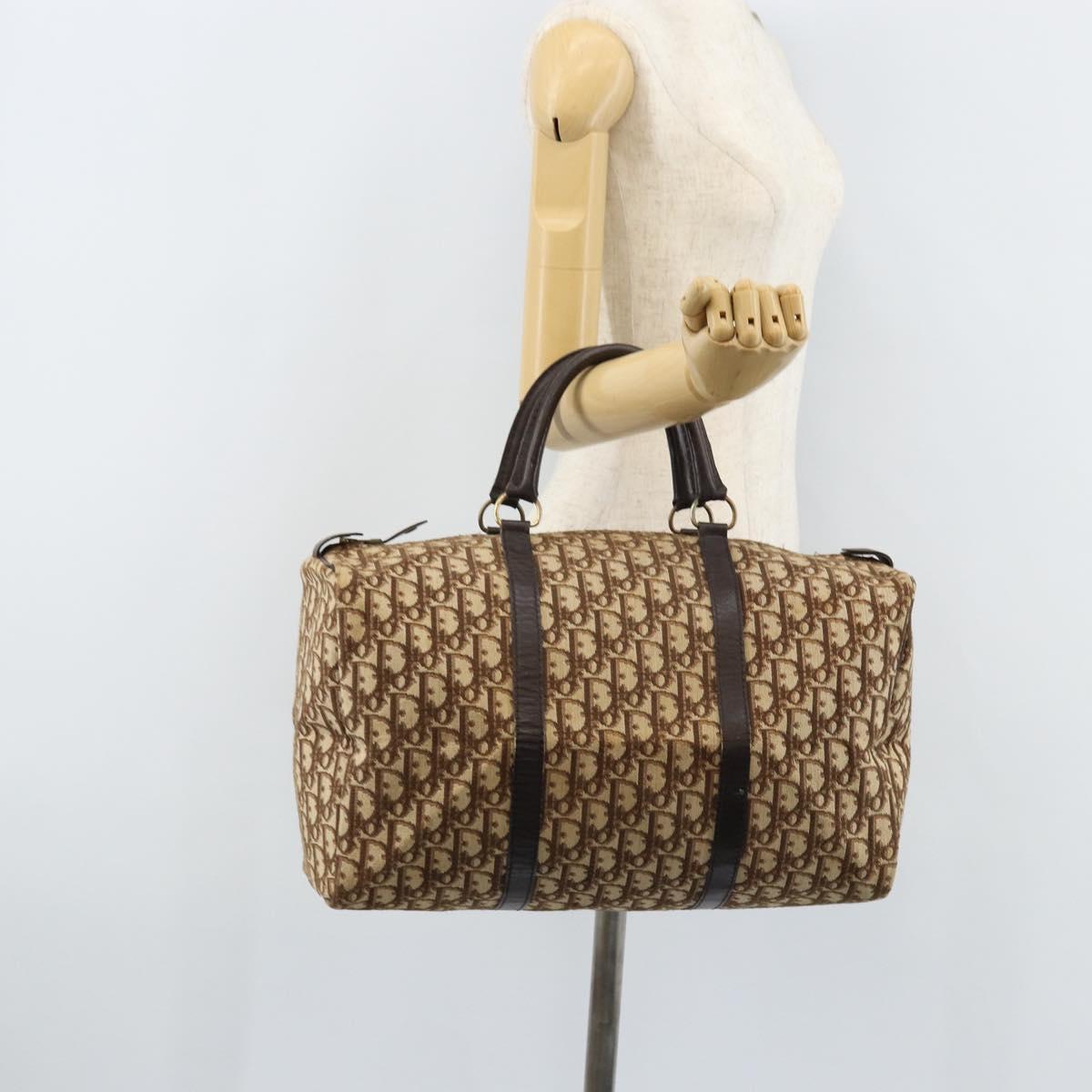 Christian Dior Trotter Canvas Boston Bag Brown Gold Auth 173220