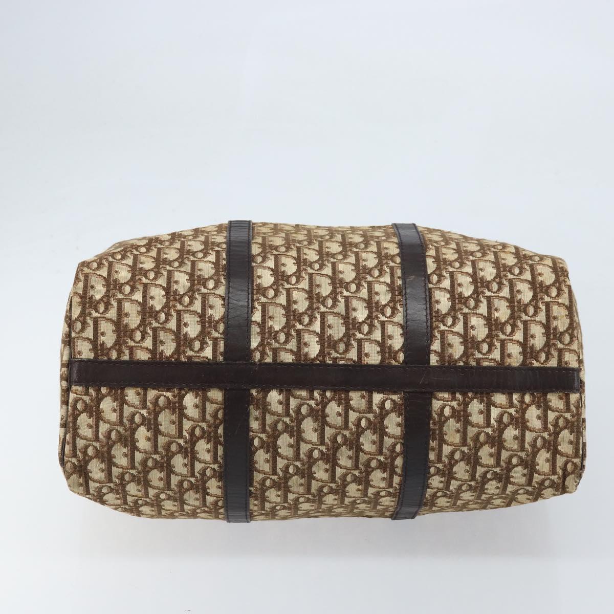 Christian Dior Trotter Canvas Boston Bag Brown Gold Auth 173220
