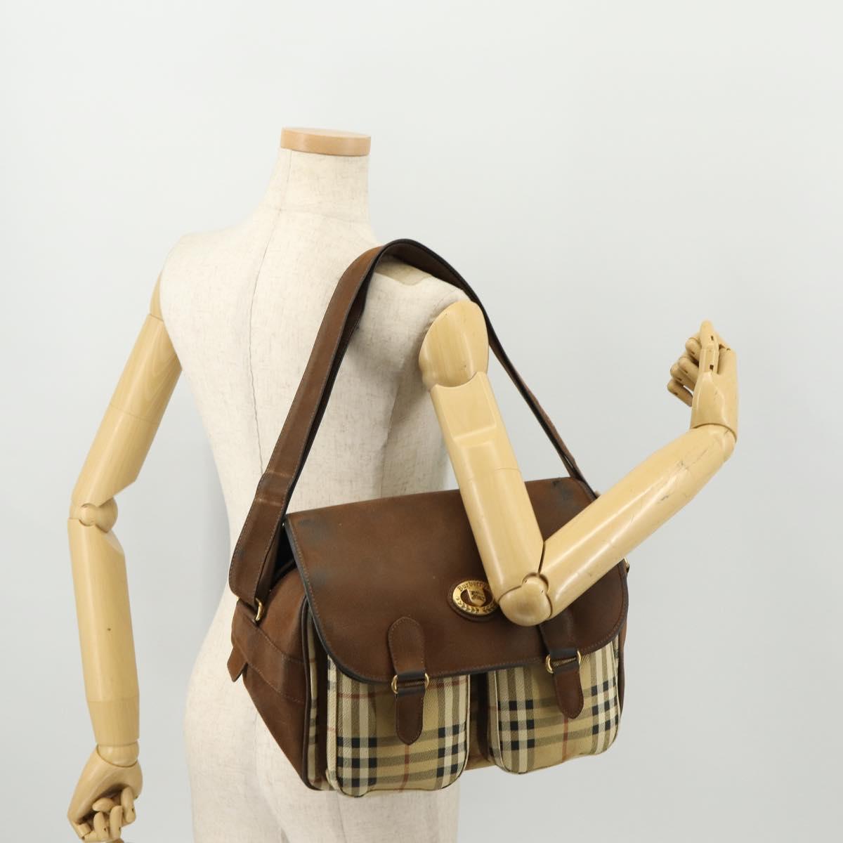 Burberrys Nova Check Shoulder Bag PVC Beige Gold Auth 173230