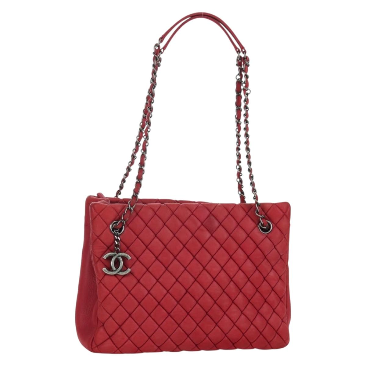 CHANEL Chain Shoulder Bag Leather Red CC Auth 173242SAV