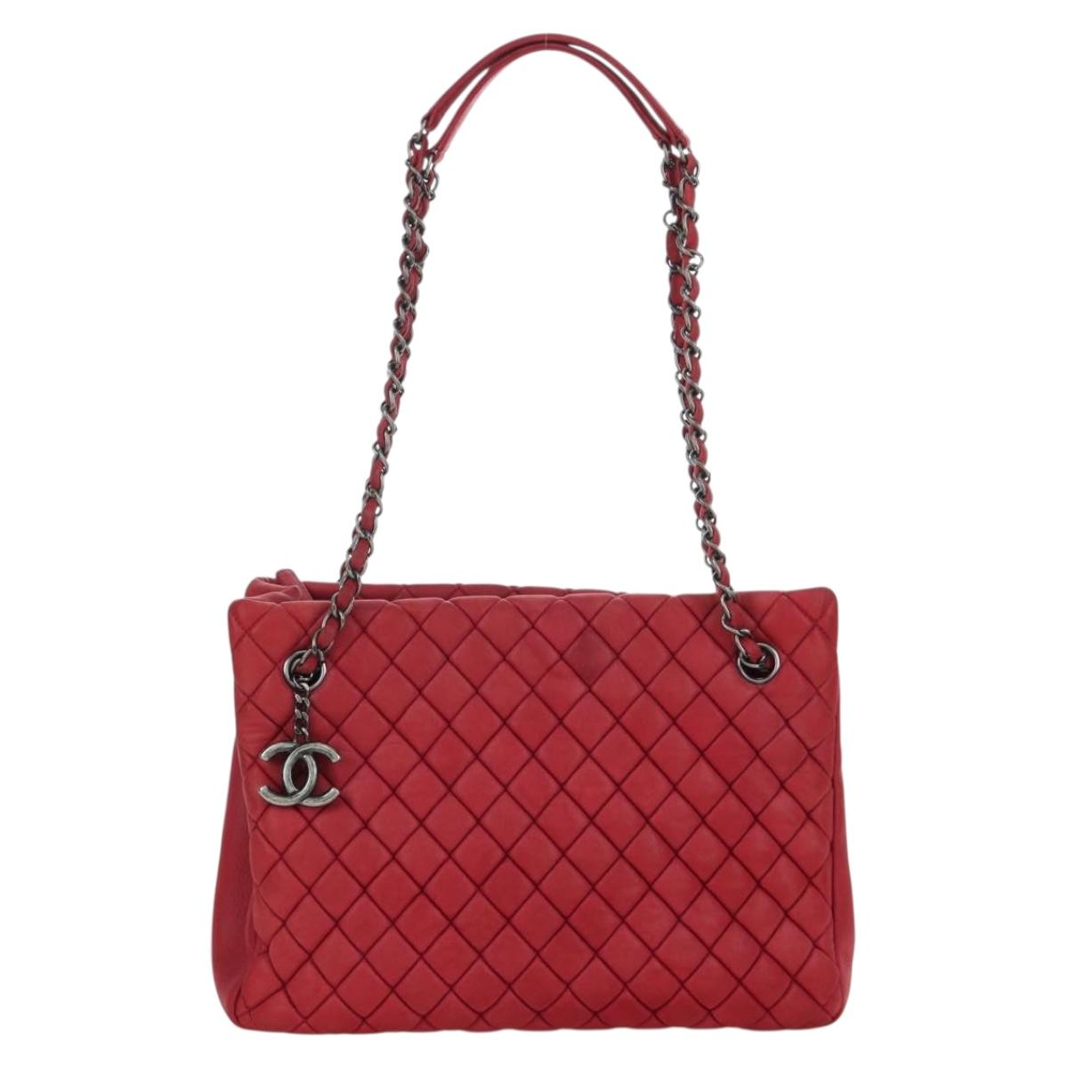CHANEL Chain Shoulder Bag Leather Red CC Auth 173242SAV