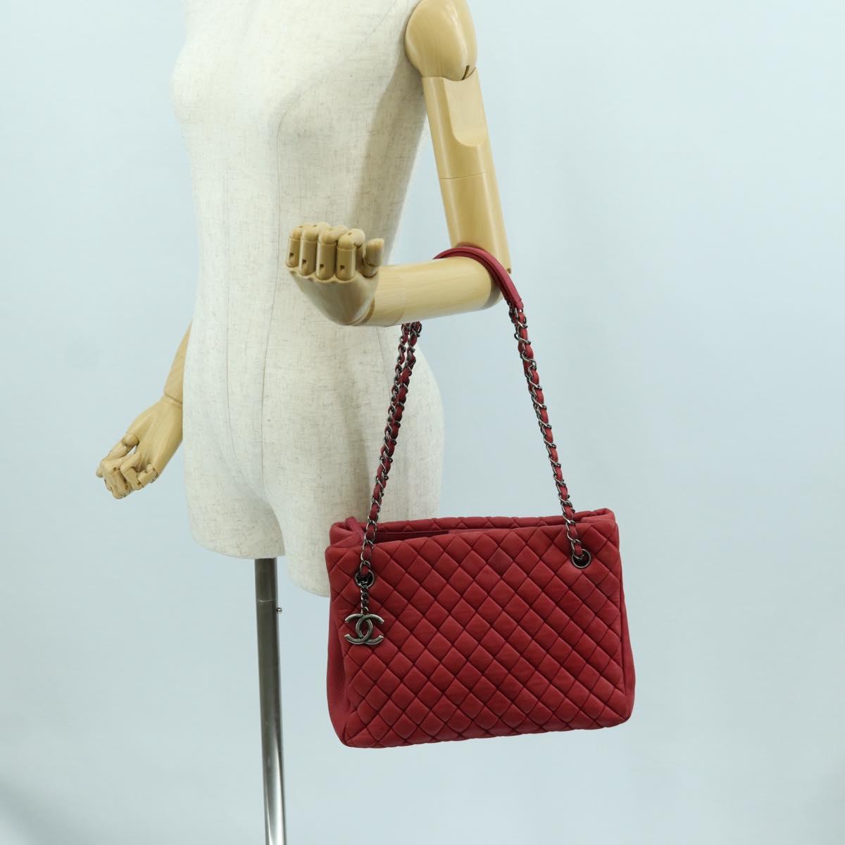 CHANEL Chain Shoulder Bag Leather Red CC Auth 173242SAV