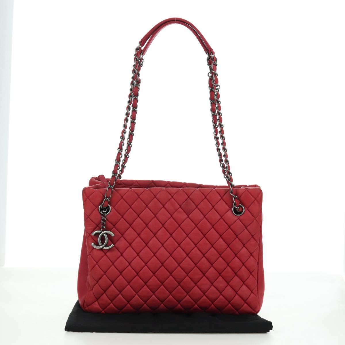 CHANEL Chain Shoulder Bag Leather Red CC Auth 173242SAV
