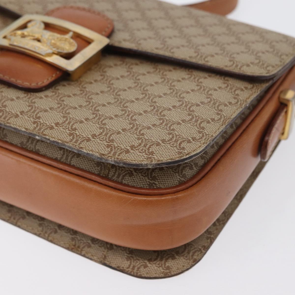 CELINE Macadam Canvas Horse Carriage Shoulder Bag Beige Gold Auth 173246