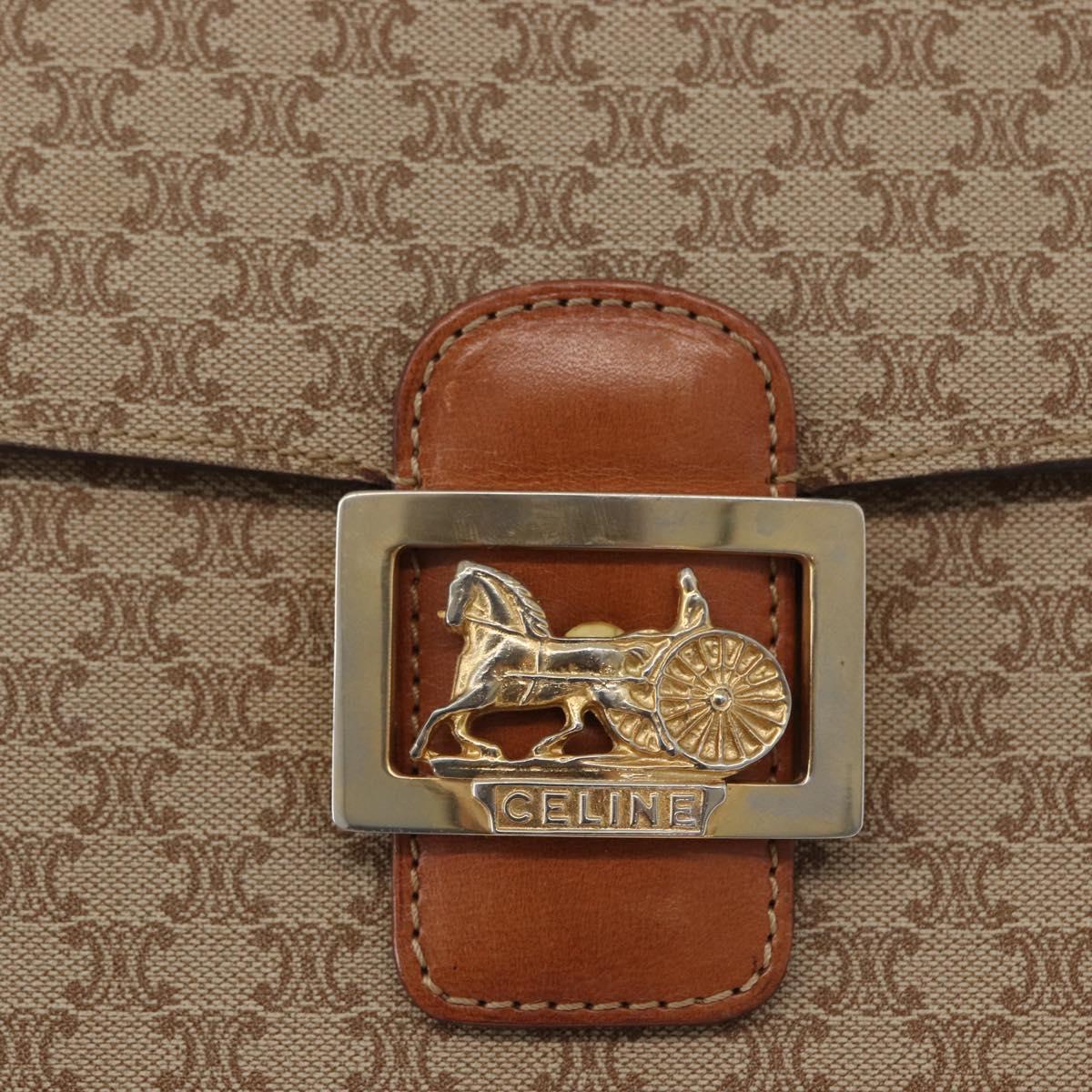 CELINE Macadam Canvas Horse Carriage Shoulder Bag Beige Gold Auth 173246