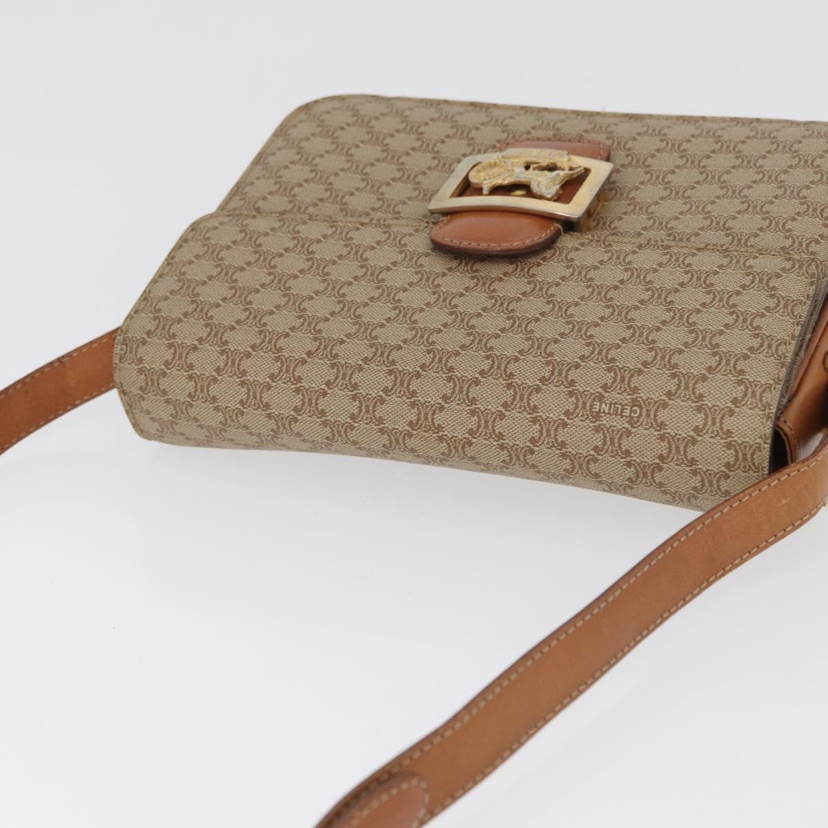CELINE Macadam Canvas Horse Carriage Shoulder Bag Beige Gold Auth 173246