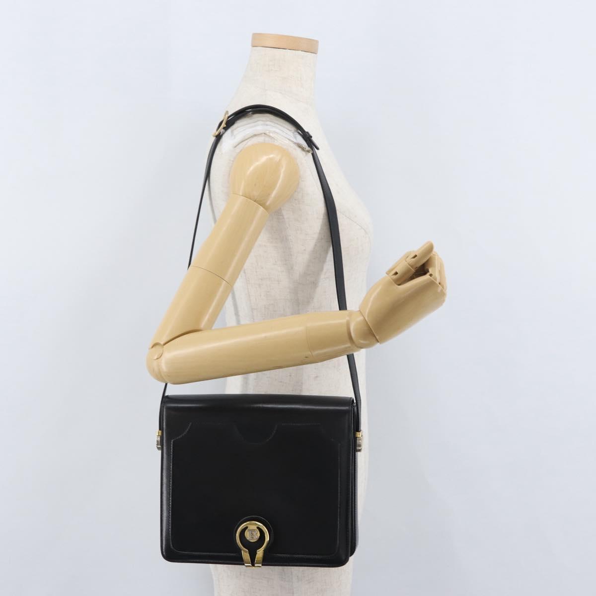 BALLY Shoulder Bag Leather Black Gold Auth 173248A