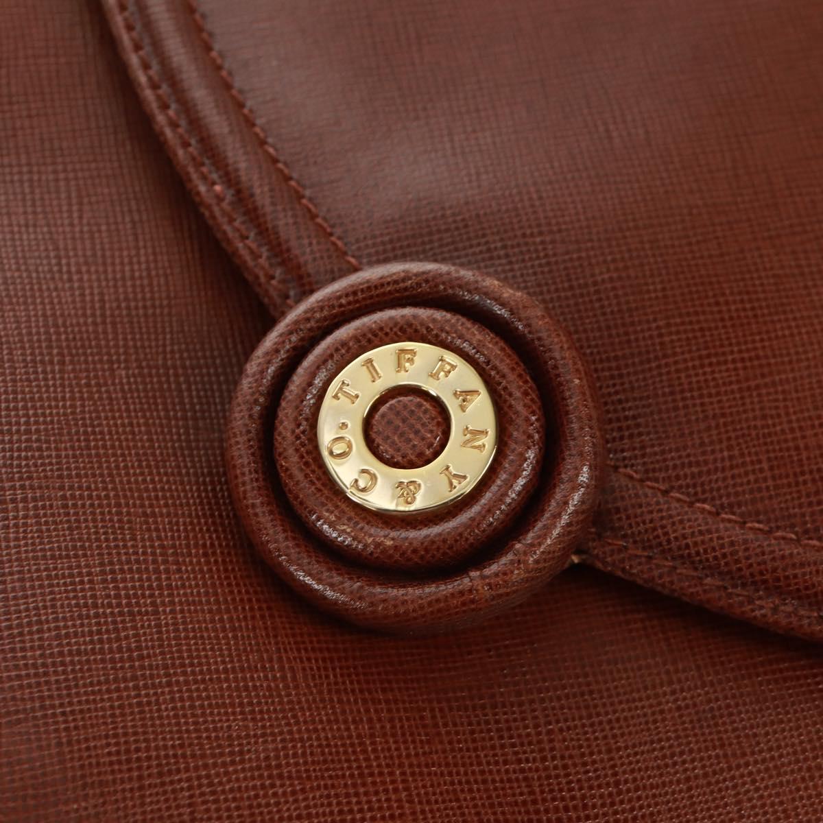 TIFFANY&Co. Chain Shoulder Bag Leather Brown Gold Auth 173250V