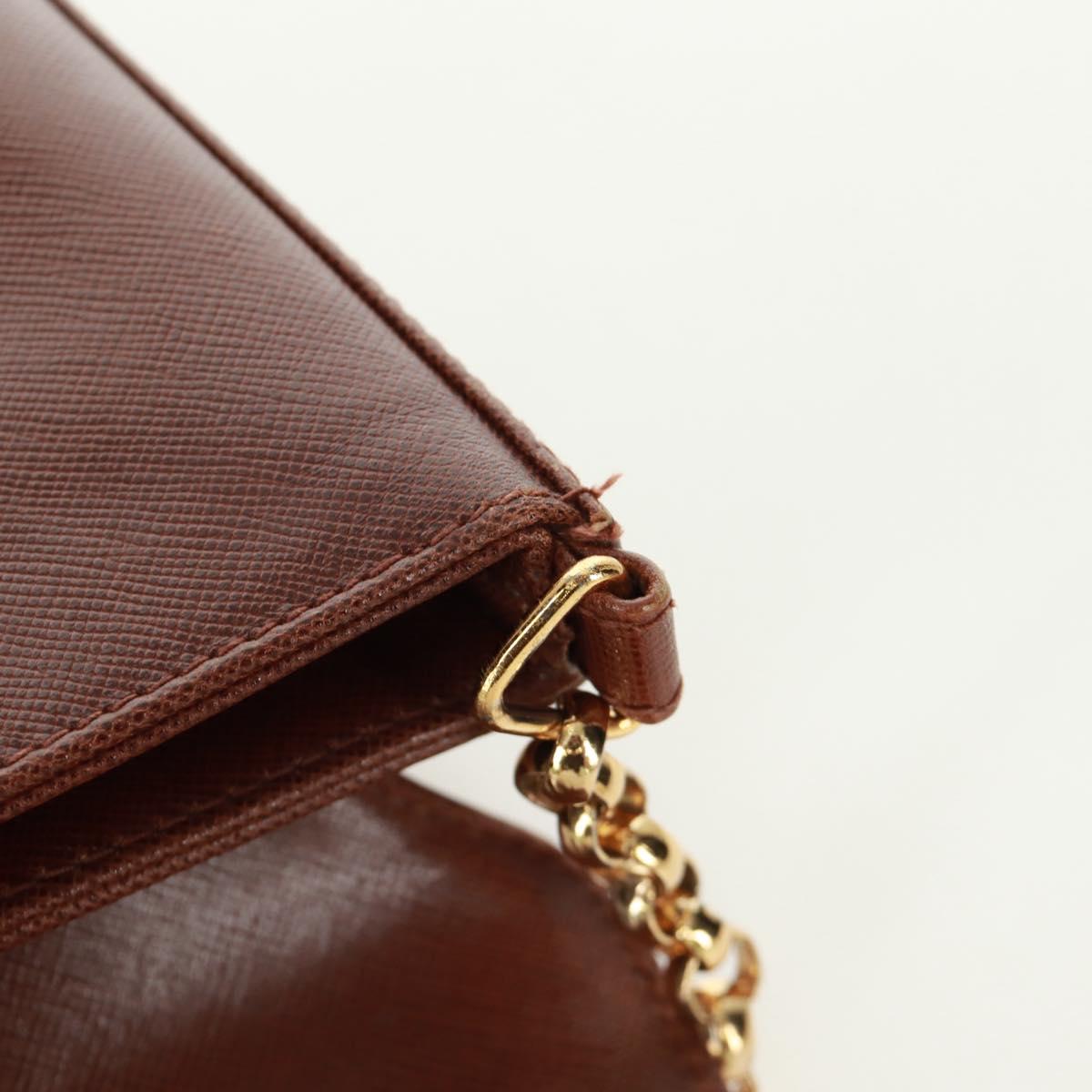 TIFFANY&Co. Chain Shoulder Bag Leather Brown Gold Auth 173250V