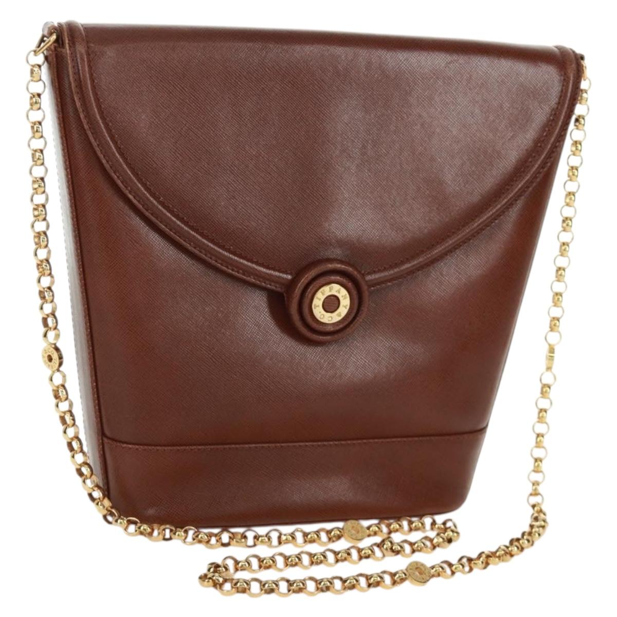 TIFFANY&Co. Chain Shoulder Bag Leather Brown Gold Auth 173250V