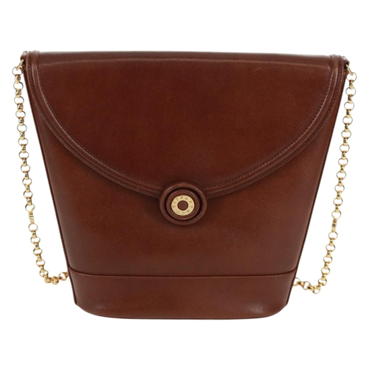 TIFFANY&Co. Chain Shoulder Bag Leather Brown Gold Auth 173250V