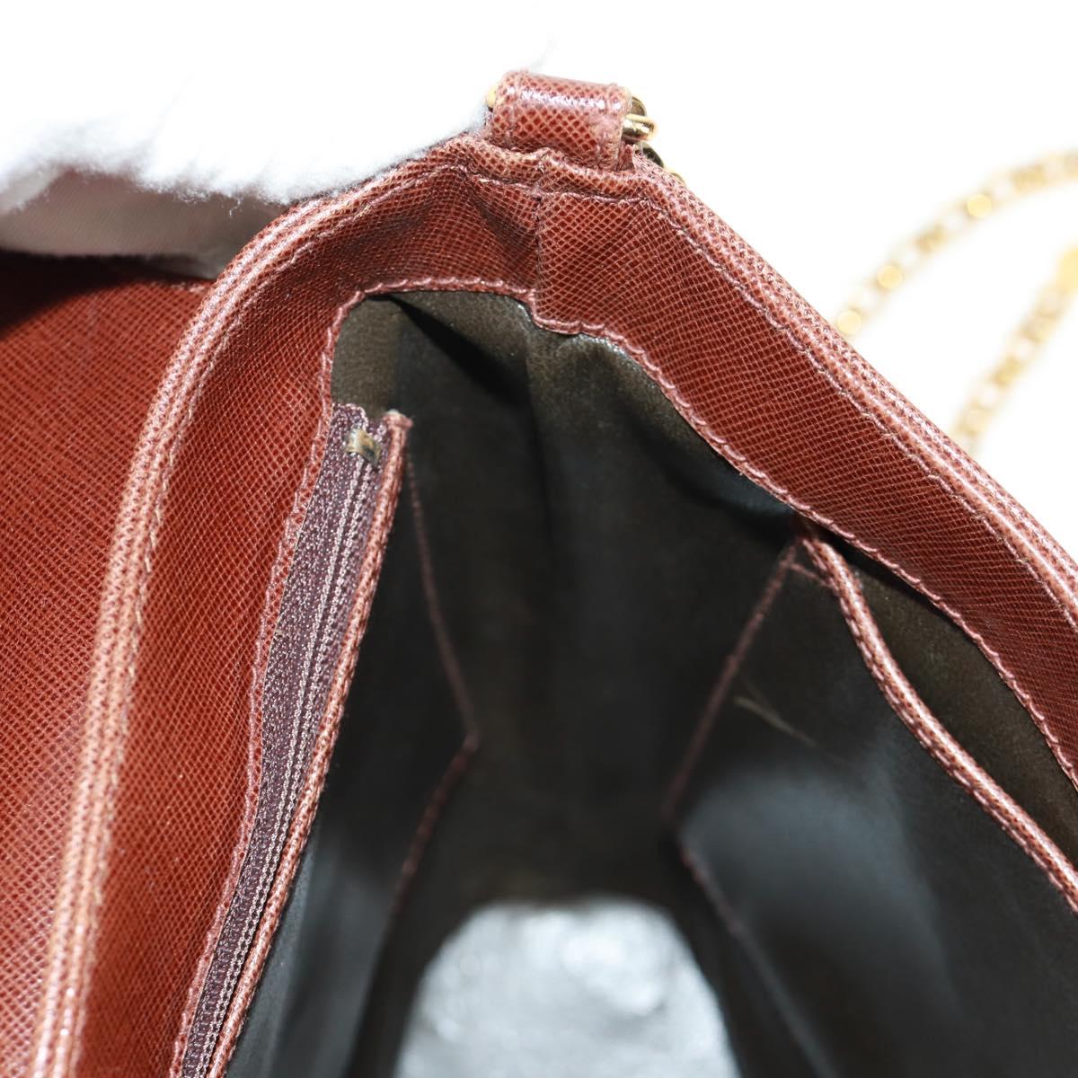 TIFFANY&Co. Chain Shoulder Bag Leather Brown Gold Auth 173250V