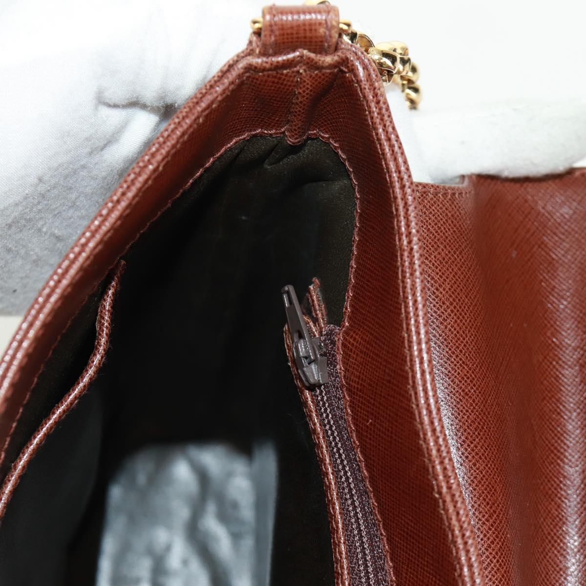 TIFFANY&Co. Chain Shoulder Bag Leather Brown Gold Auth 173250V