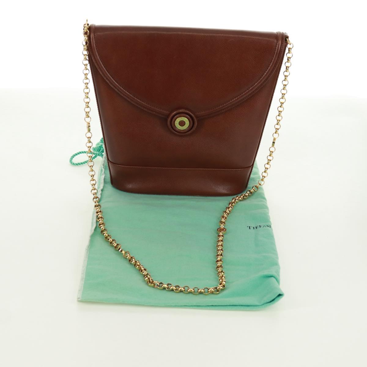 TIFFANY&Co. Chain Shoulder Bag Leather Brown Gold Auth 173250V