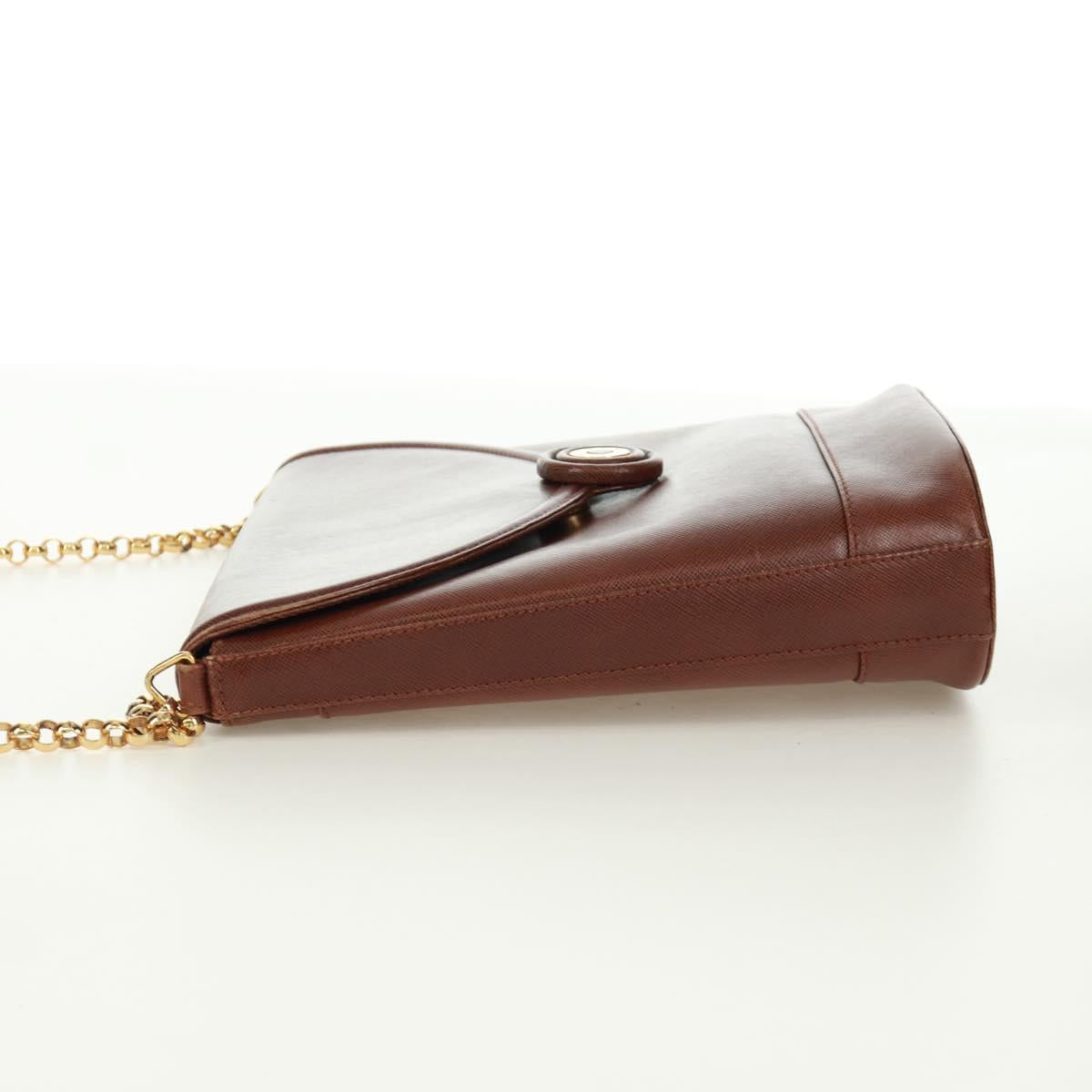 TIFFANY&Co. Chain Shoulder Bag Leather Brown Gold Auth 173250V