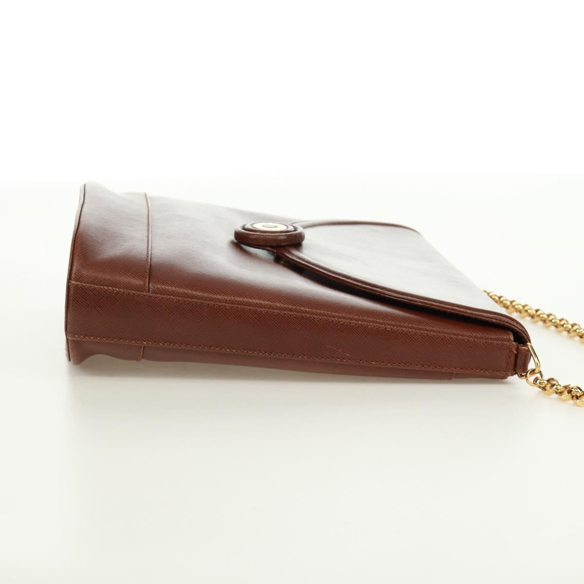 TIFFANY&Co. Chain Shoulder Bag Leather Brown Gold Auth 173250V